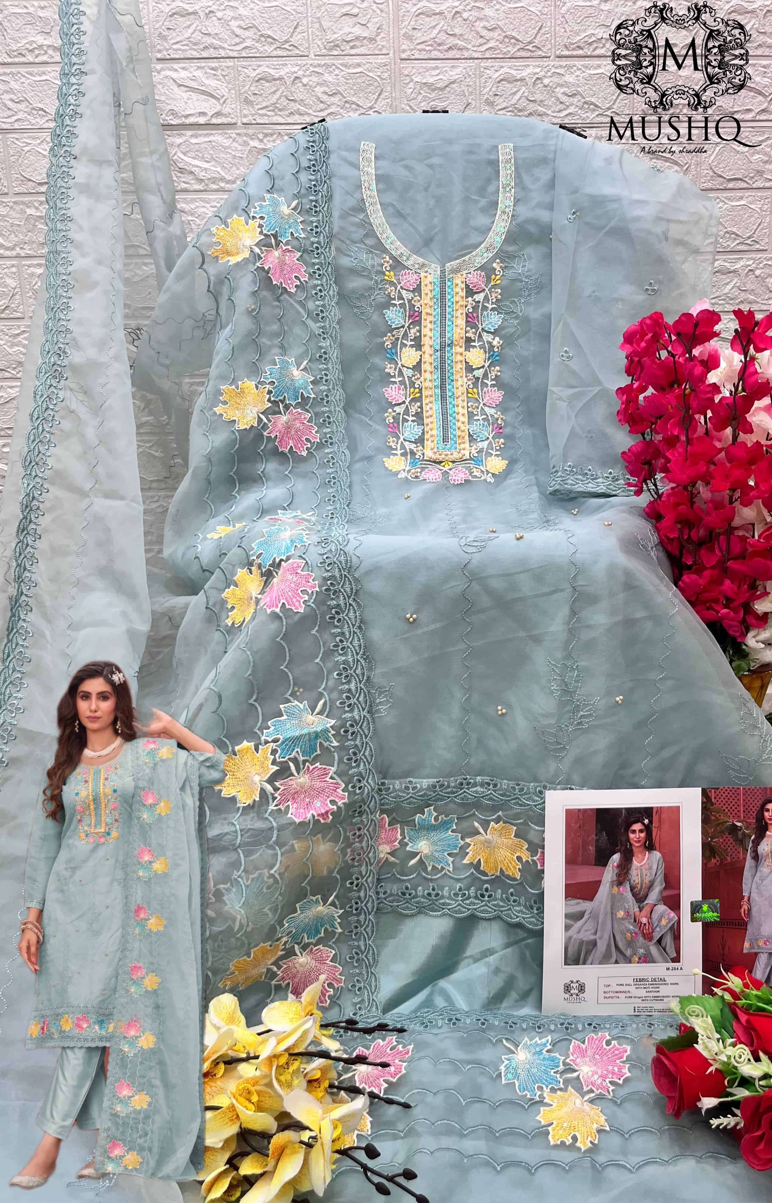 Mushq M 284 Colors Fancy New Designer Style Pakistani Salwar Suit Online view 7