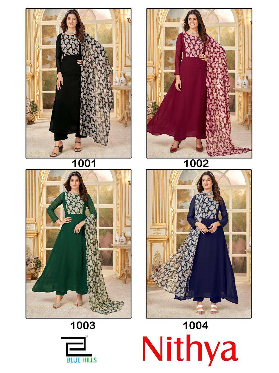 Blue Hills Nithya Fancy Georgette Anarkali Style Kurti Pant Dupatta New Designs view 10