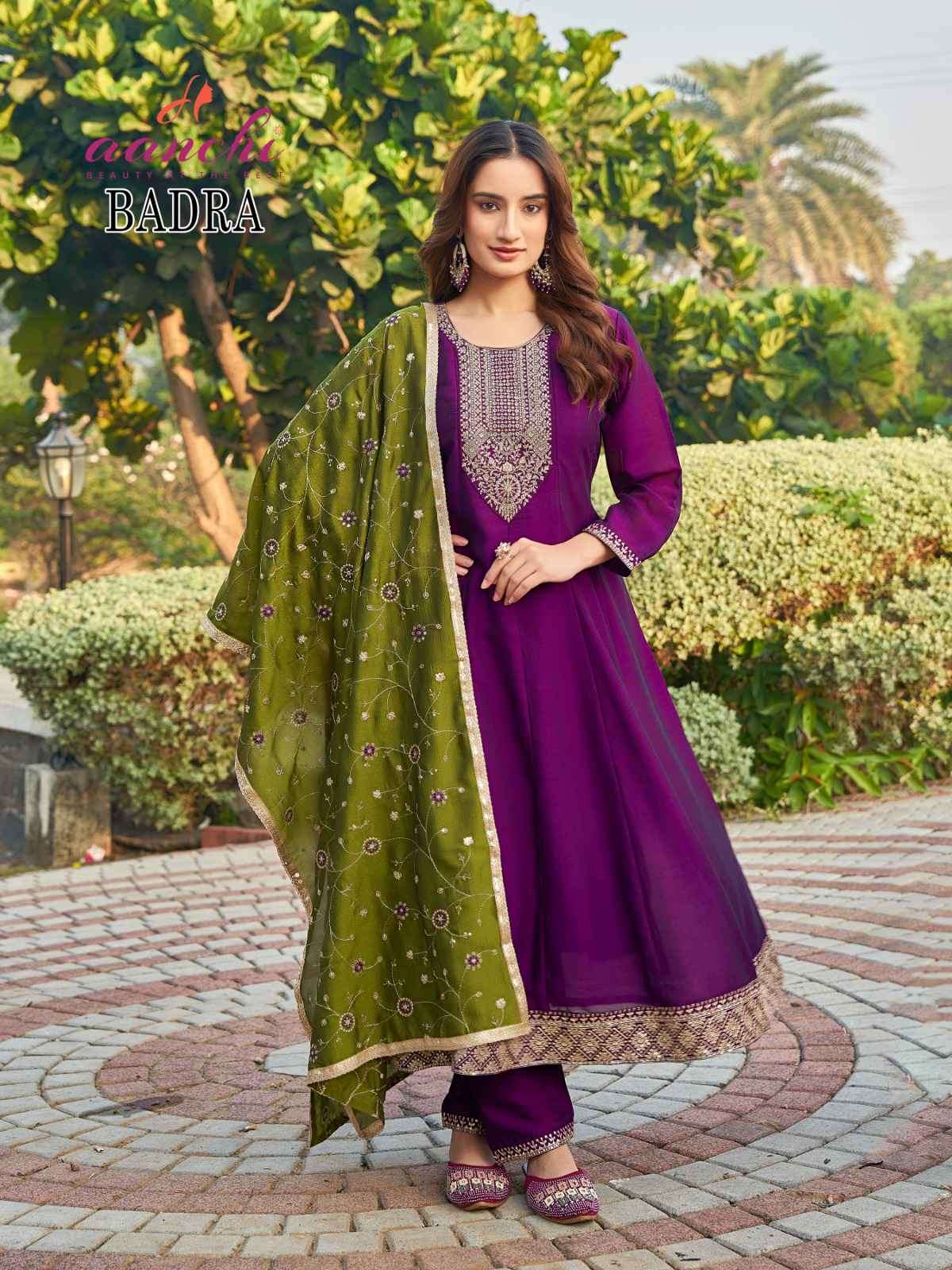 Aanchi Badra Fancy Silk Readymade Flair Suit Catalog Exporters view 4