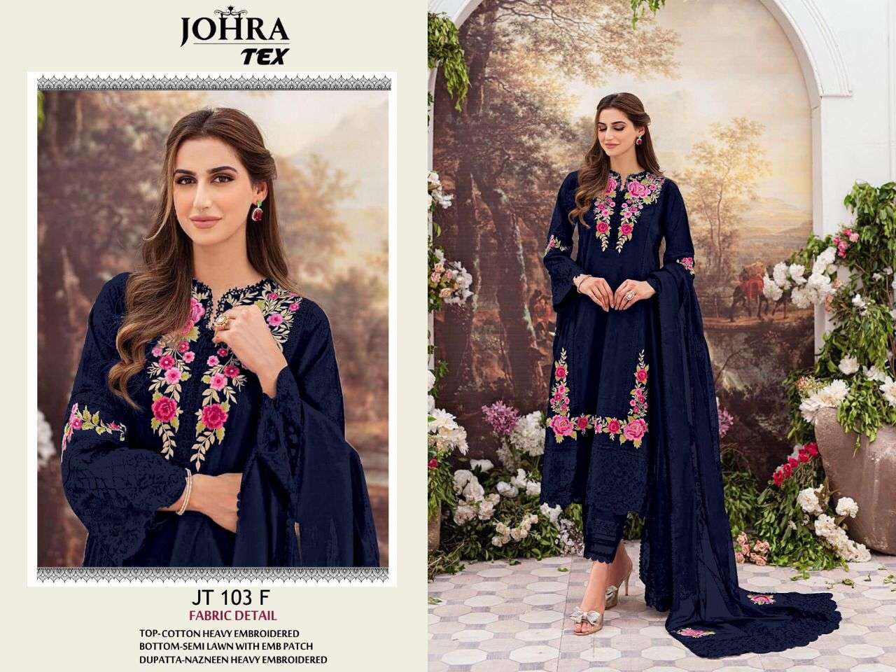 Johra Tex 103 Latest Designer Pakistani Cotton Embroidered Suit Exporter