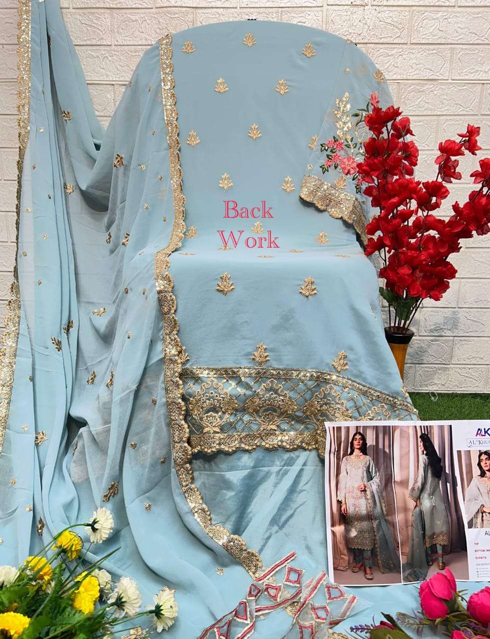 Al Khushbu 6018 Pakistani Designer Georgette Salwar Suit Exporter view 2