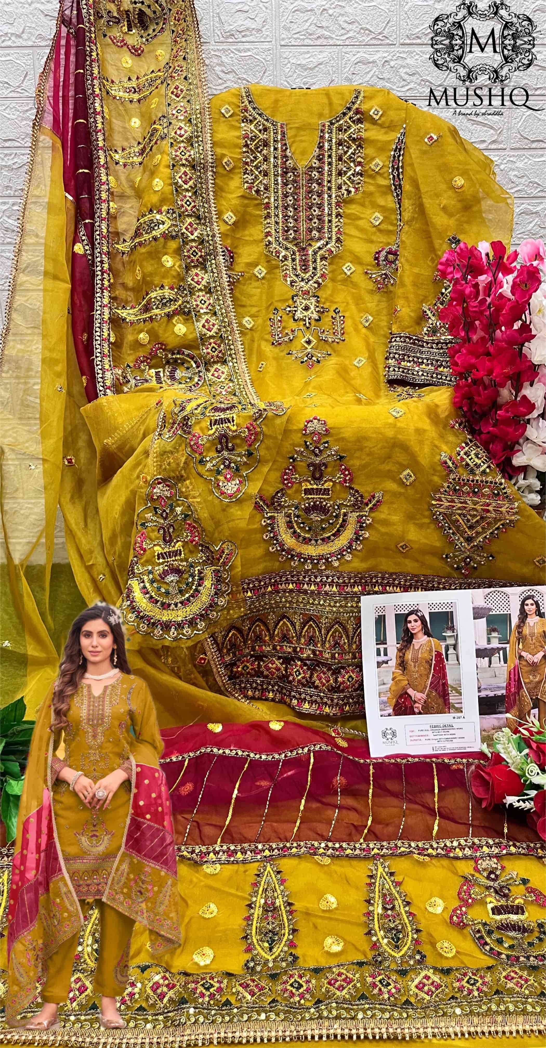 Mushq M 287 Colors Pakistani Festive Wear style Embroidered Designs Suit Exporters view 6