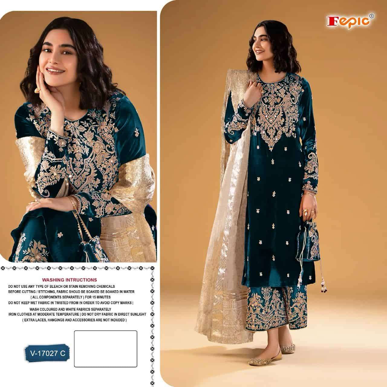 Fepic V 17027 C Festive Wear Style Pakistani Designer Velvet Salwar Suit