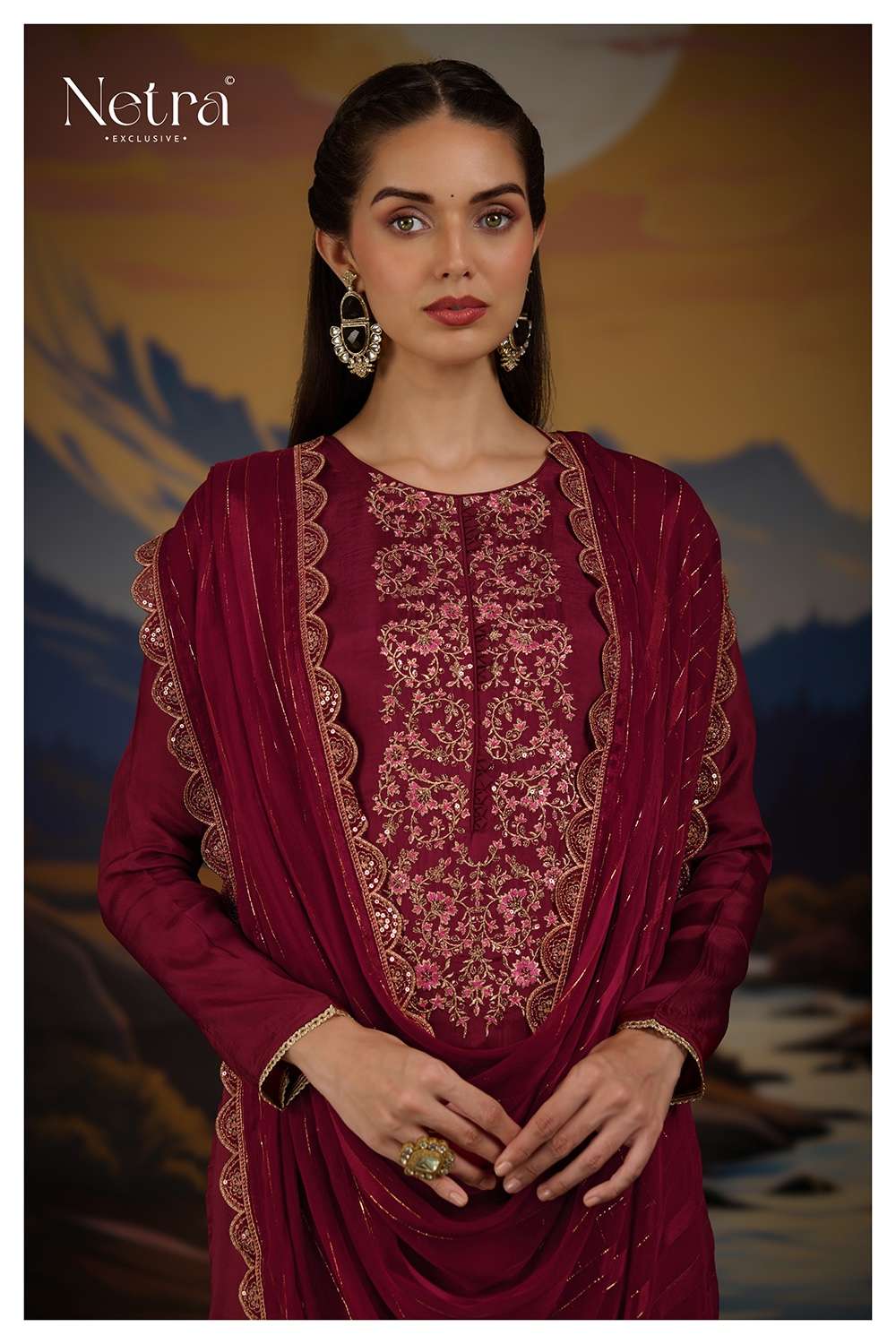 Netra Ketki Maroon Edition Unstitch Ladies Wear Designer Suits view 2