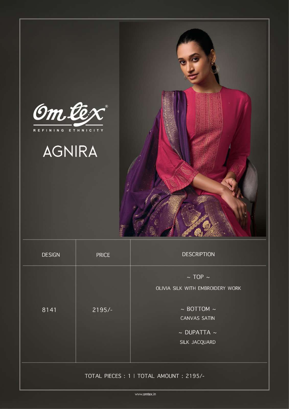 Omtex Agnira Exclusive Designer Silk Suit Latest Collection view 3