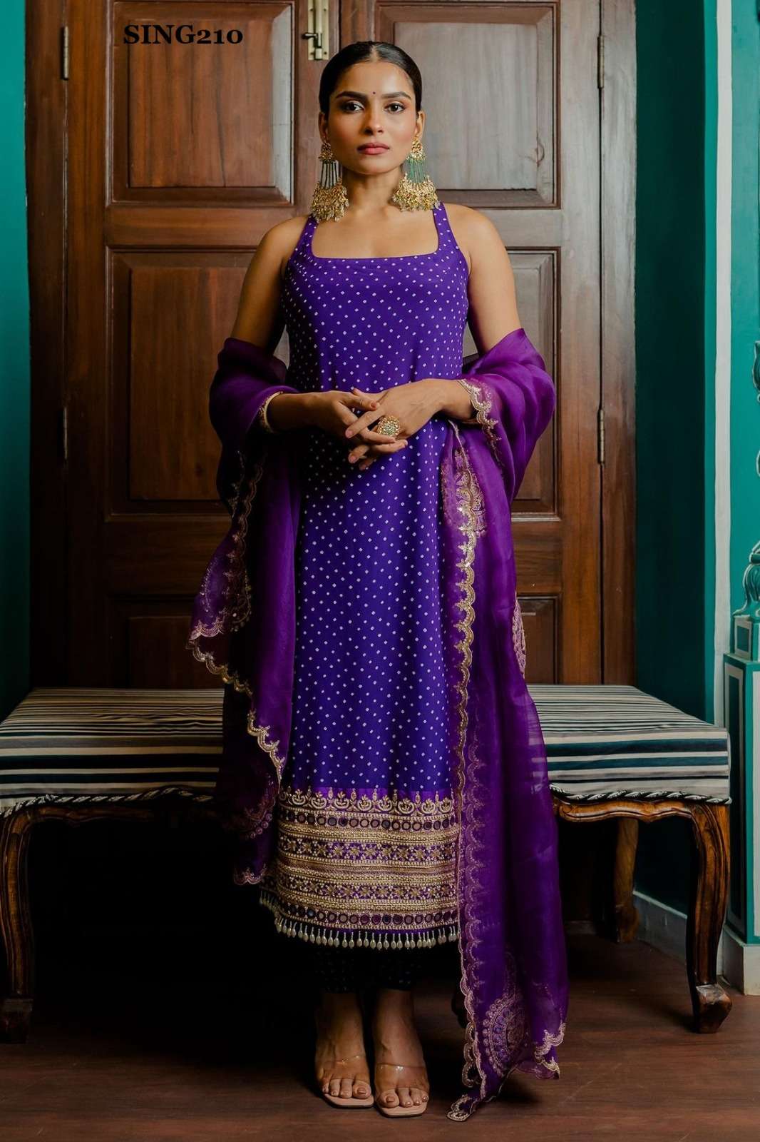 Arya Designs Purple Satin Pant Style Suit view 4