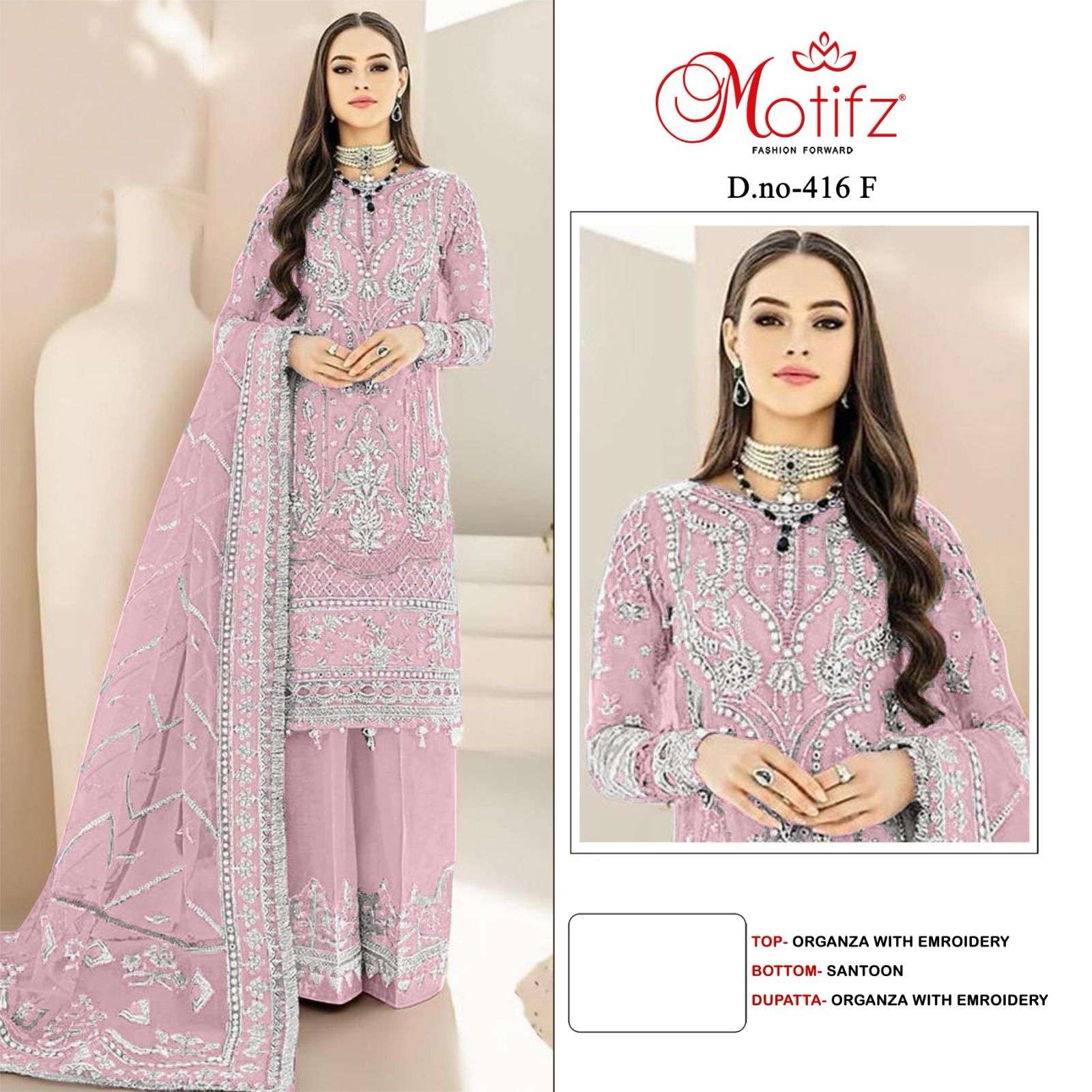 Motifz 416 Colors Designer Organza Pakistani Festive Wear Suit Exporters view 3