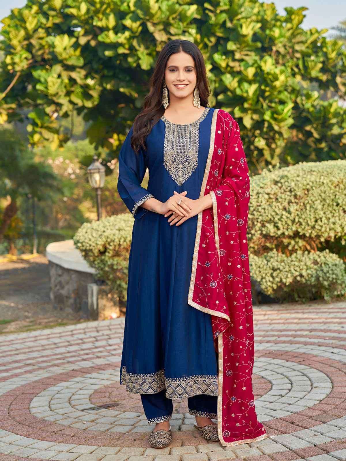 Aanchi Badra Fancy Silk Readymade Flair Suit Catalog Exporters view 5