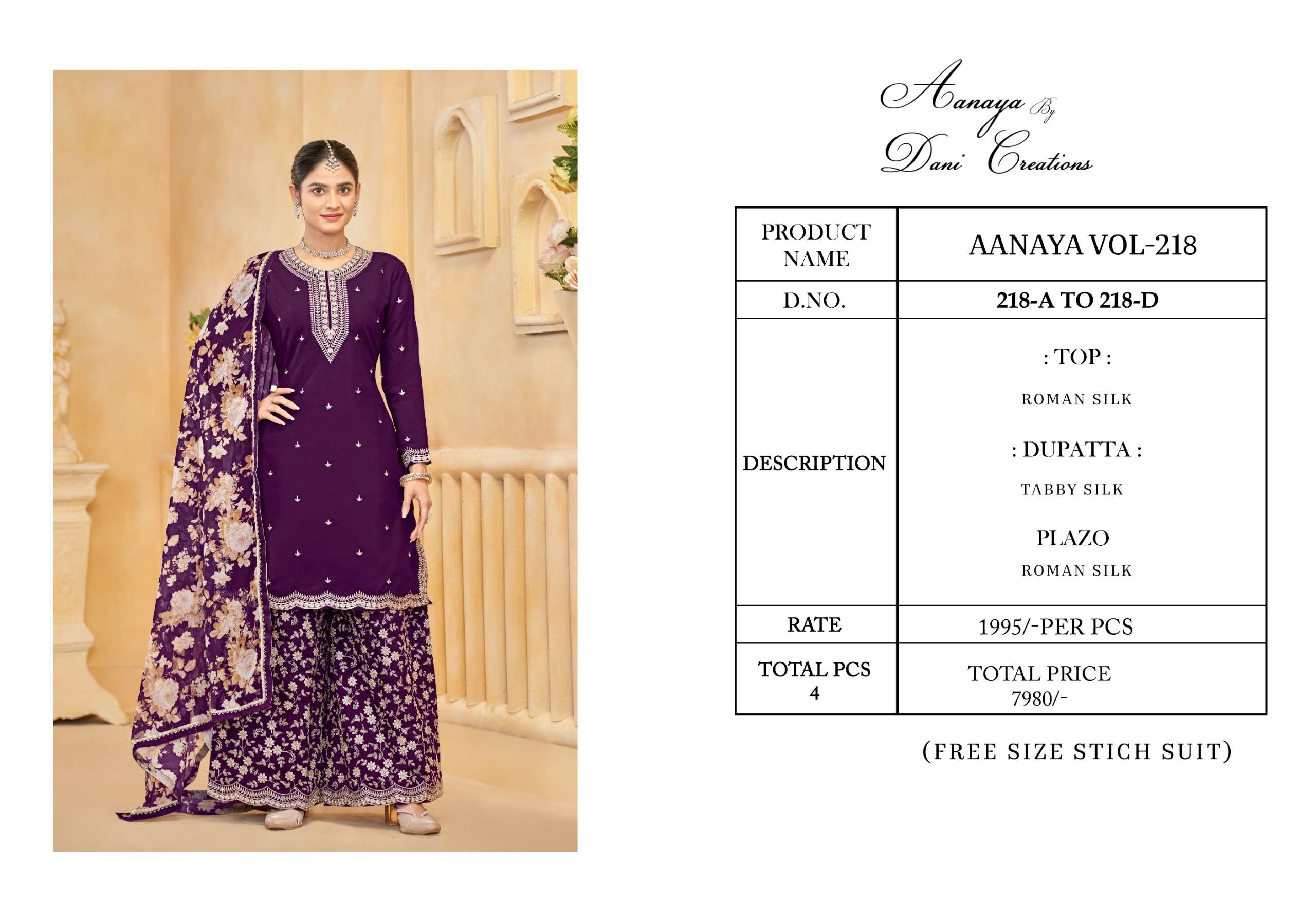 Aanaya Vol 218 Exclusive Plazzo Styl Suit Price view 10