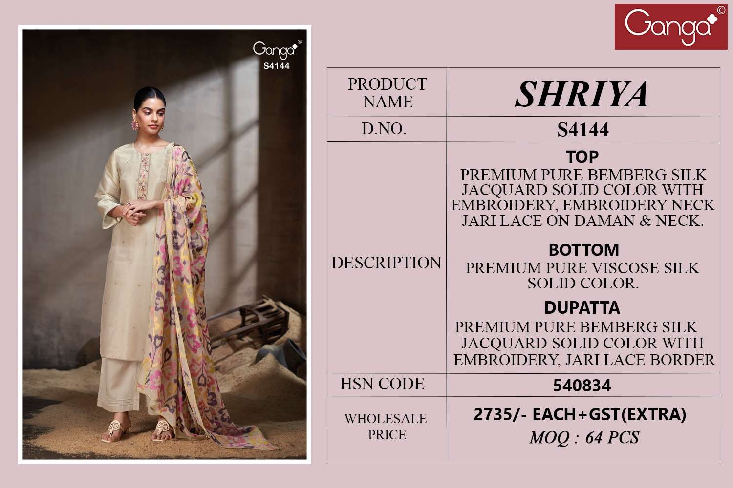 Ganga Fashion Shriya 4144 Pure Bemberg Silk Suit Premium Collection view 2