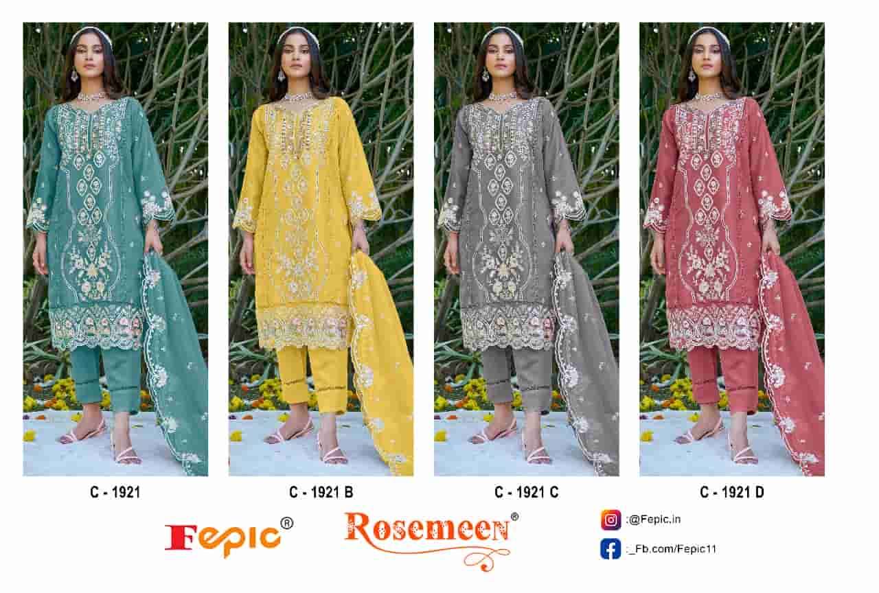 Fepic C 1921 Colors Pakistani Style Designer Organza Embroidered Suit Wholesalers view 5