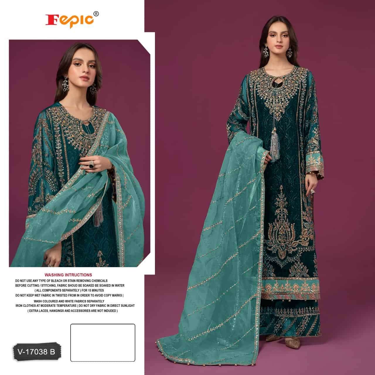 Fepic V 17038 Colors Pakistani Style Designer Velvet Suit Wholesalers view 3