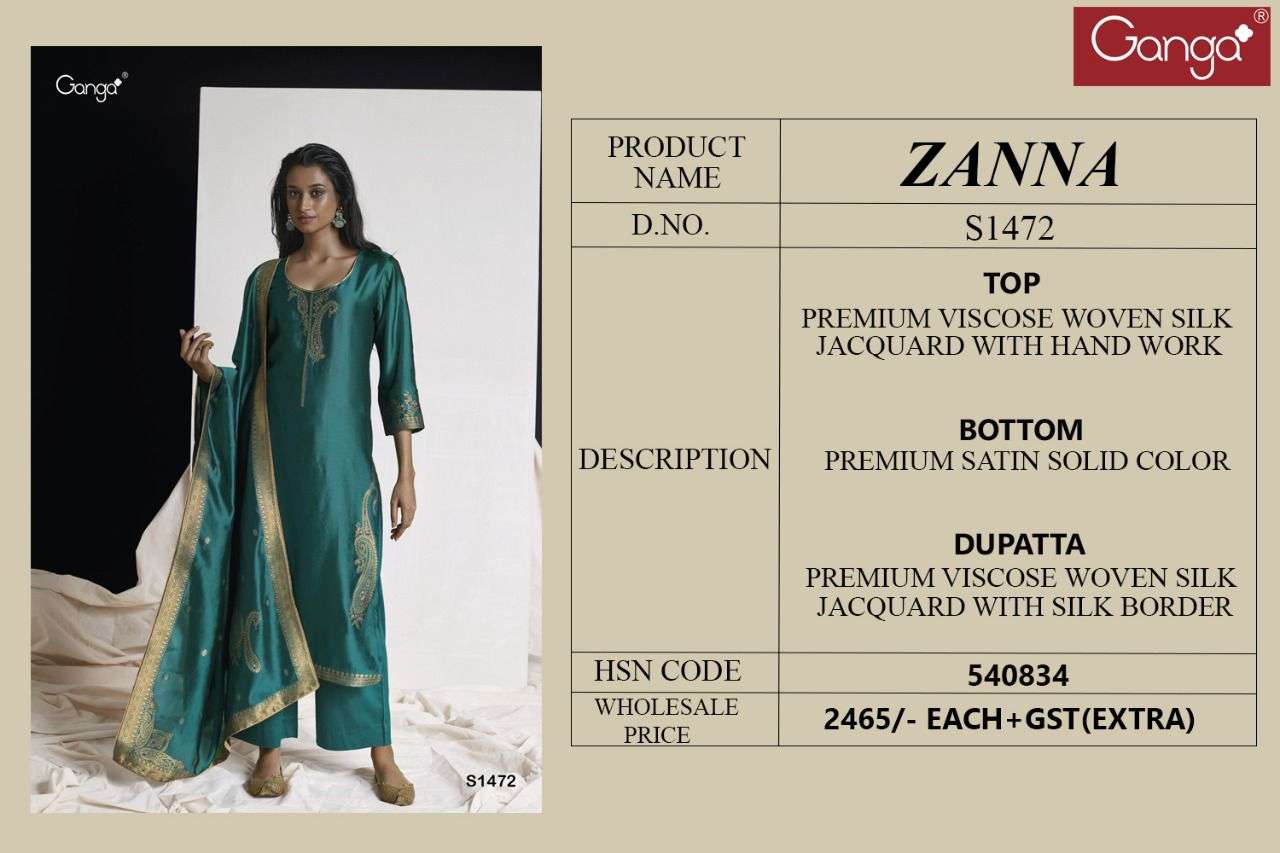 Ganga Zanna 1472 Fancy Exclusive Silk Salwar suit New Designs view 2