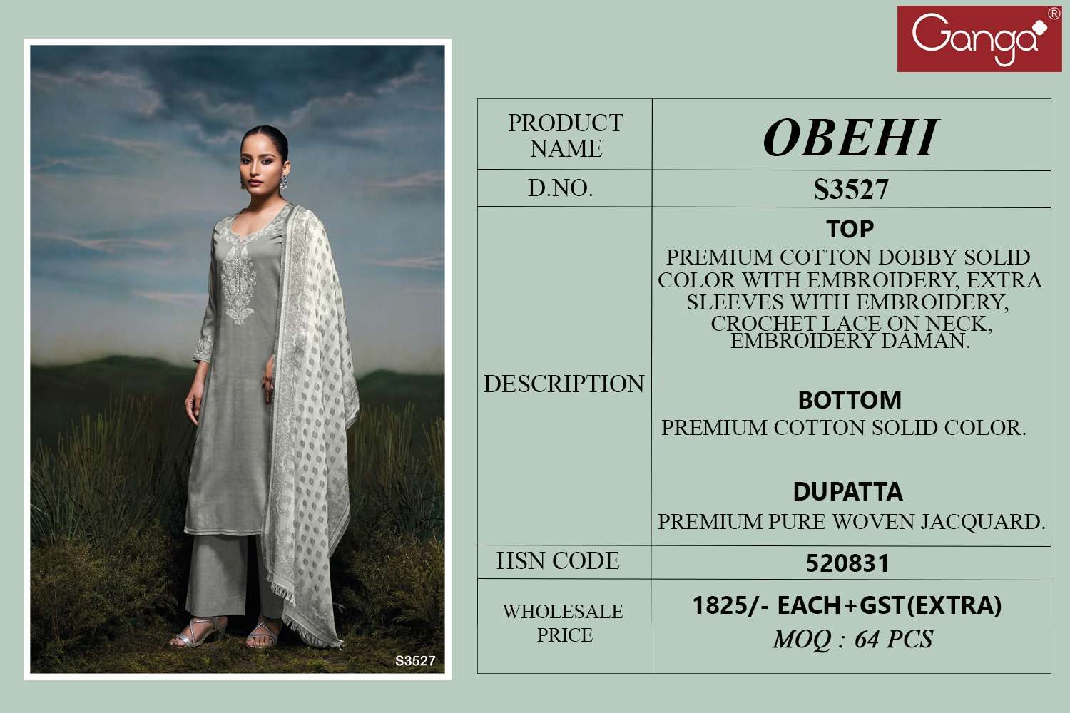 Ganga Fashion Obehi 3527 Exclusive Latest Cotton Suit Collection view 2