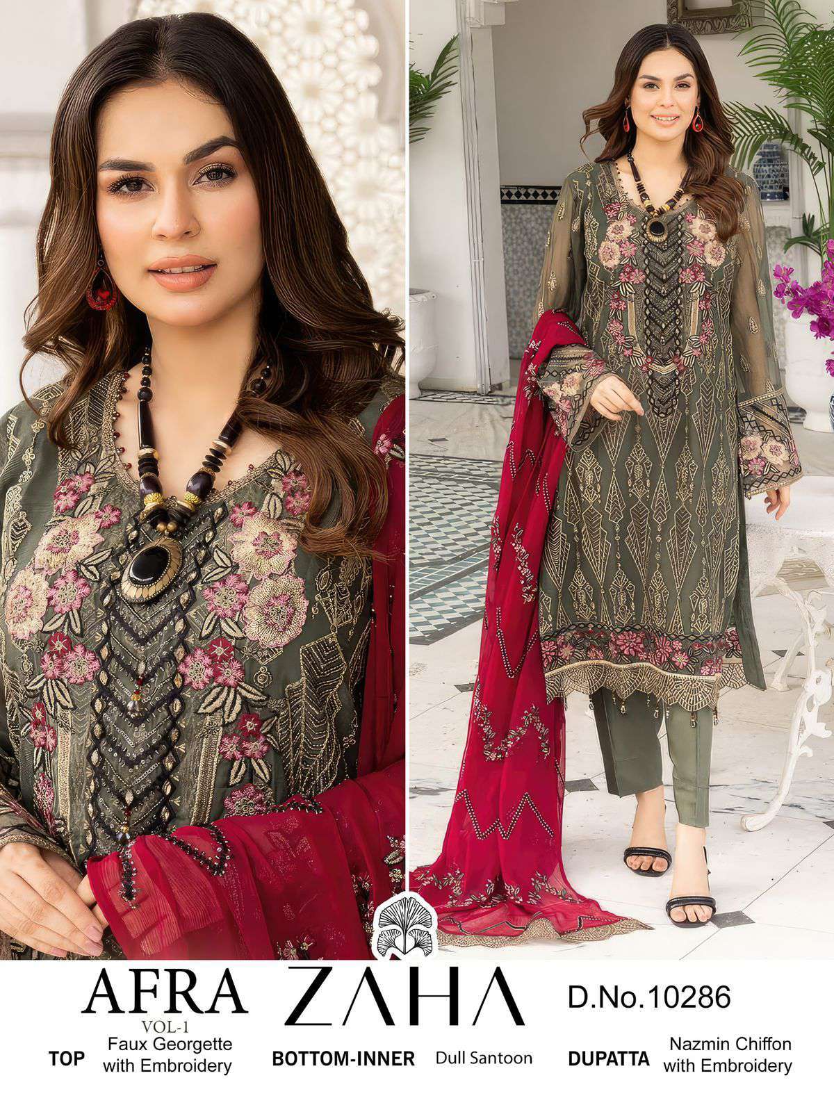 Zaha Afra Vol 1 10284 To 10286 Designer Georgette Suit Pakistani Collection view 2