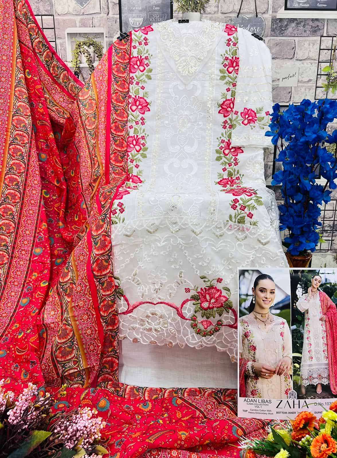 Zaha Adan Libas Lawn Collection Vol 1 Festive Wear Style Embroidered Cotton Suit Wholesalers view 6
