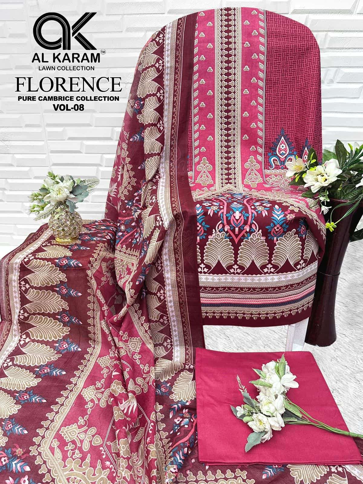 Al Karam Florence Vol 8 Pure Cambric Cotton Dress Material view 13