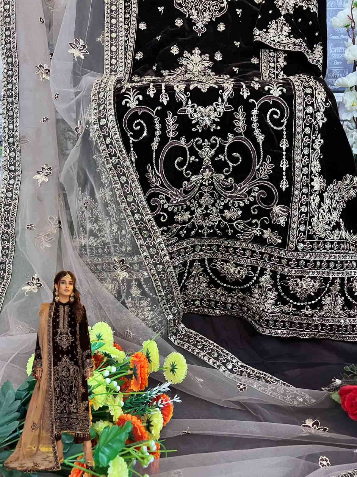 Motifz 379 Colors Exclusive Heavy Designer Style Party Wear Velvet Suit Wholesalers view 4