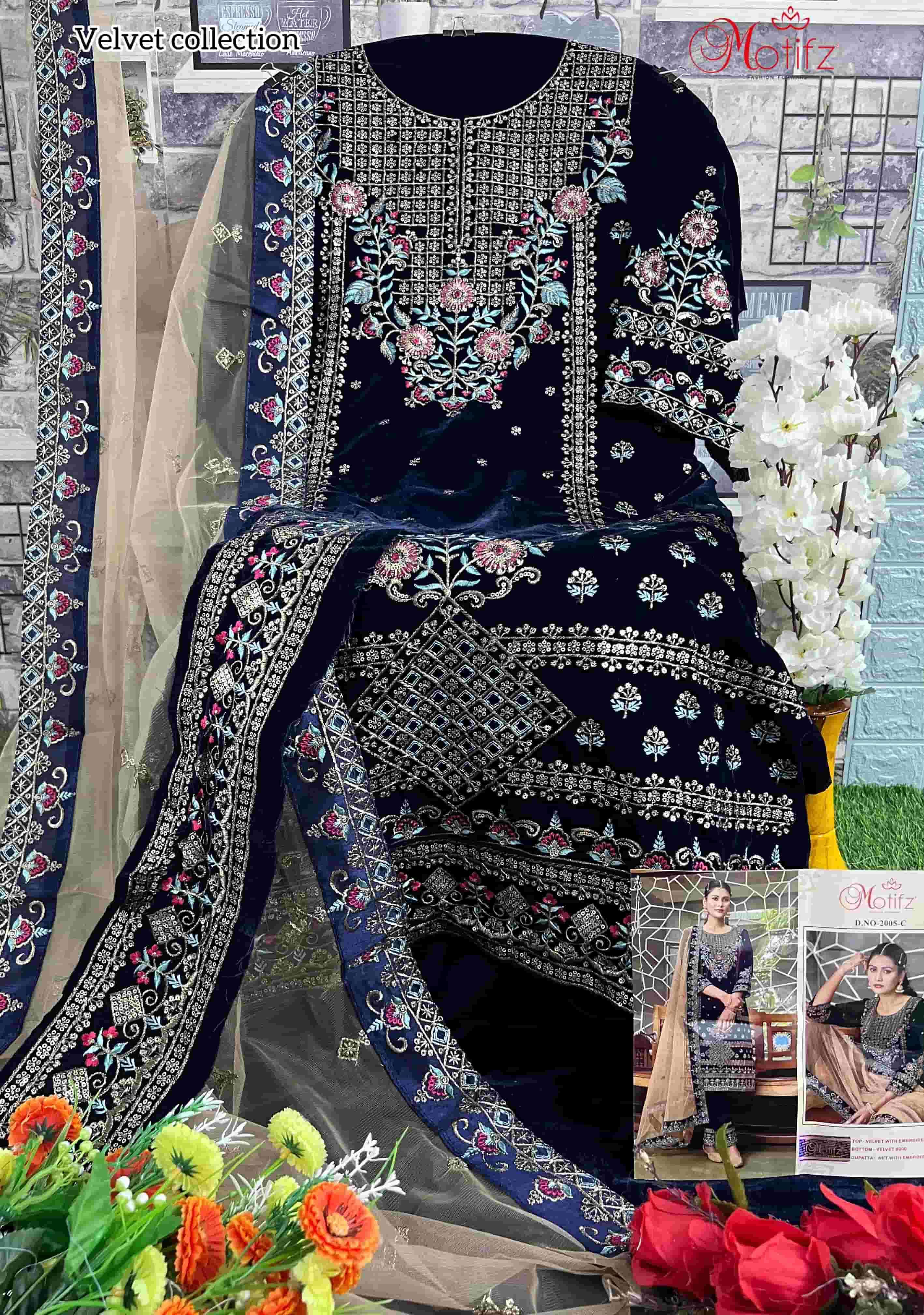 Motifz 2005 Colors Pakistani Latest Designer Festive Collection Velvet Dress Exporters view 7