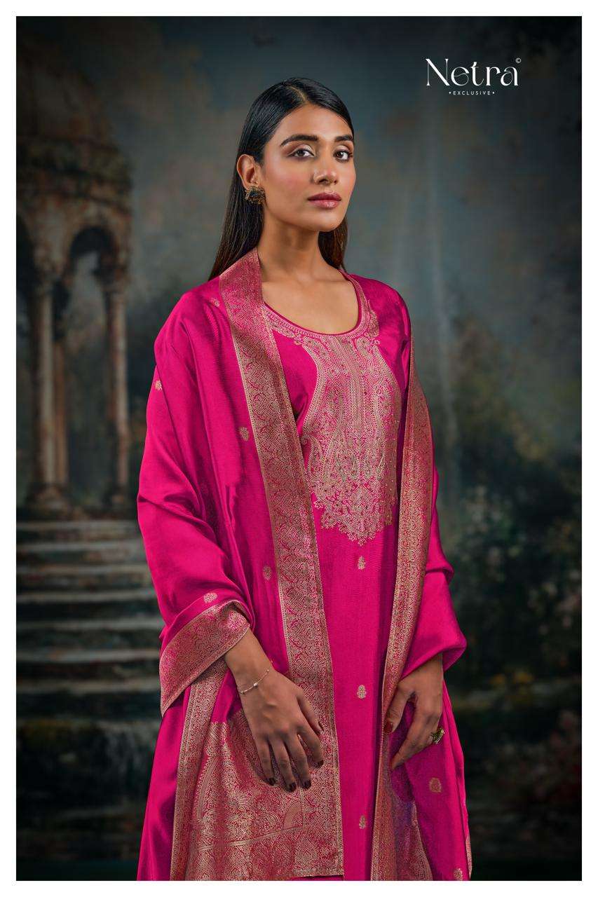 Netra Vrisa Pink Edition Occasion Wear Jacquard Silk Pink Color Suit Collection view 3