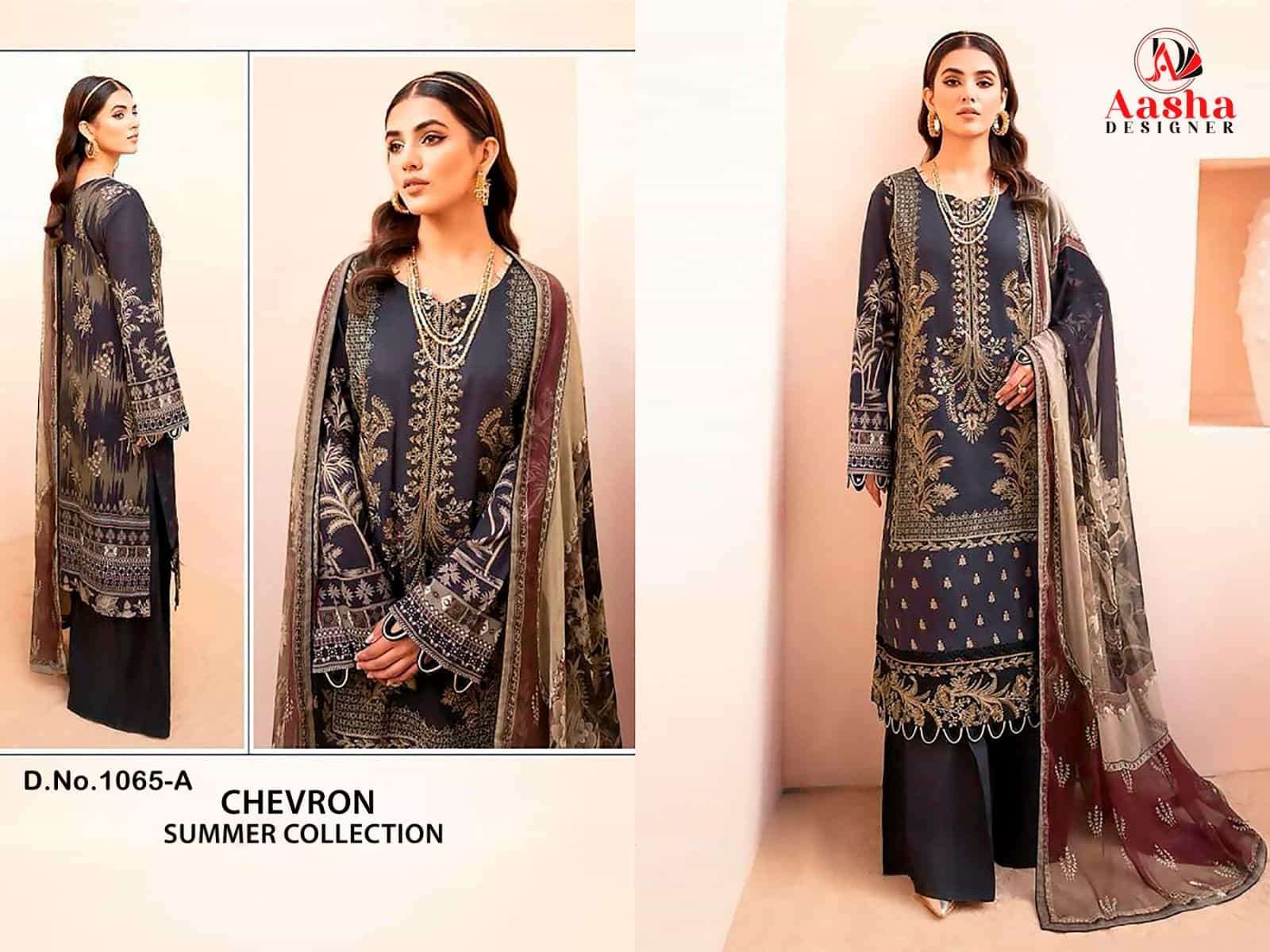 Aasha Designer 1065 Colors Chevron Summer Collection Designer Embroidered Dress Exporter view 2