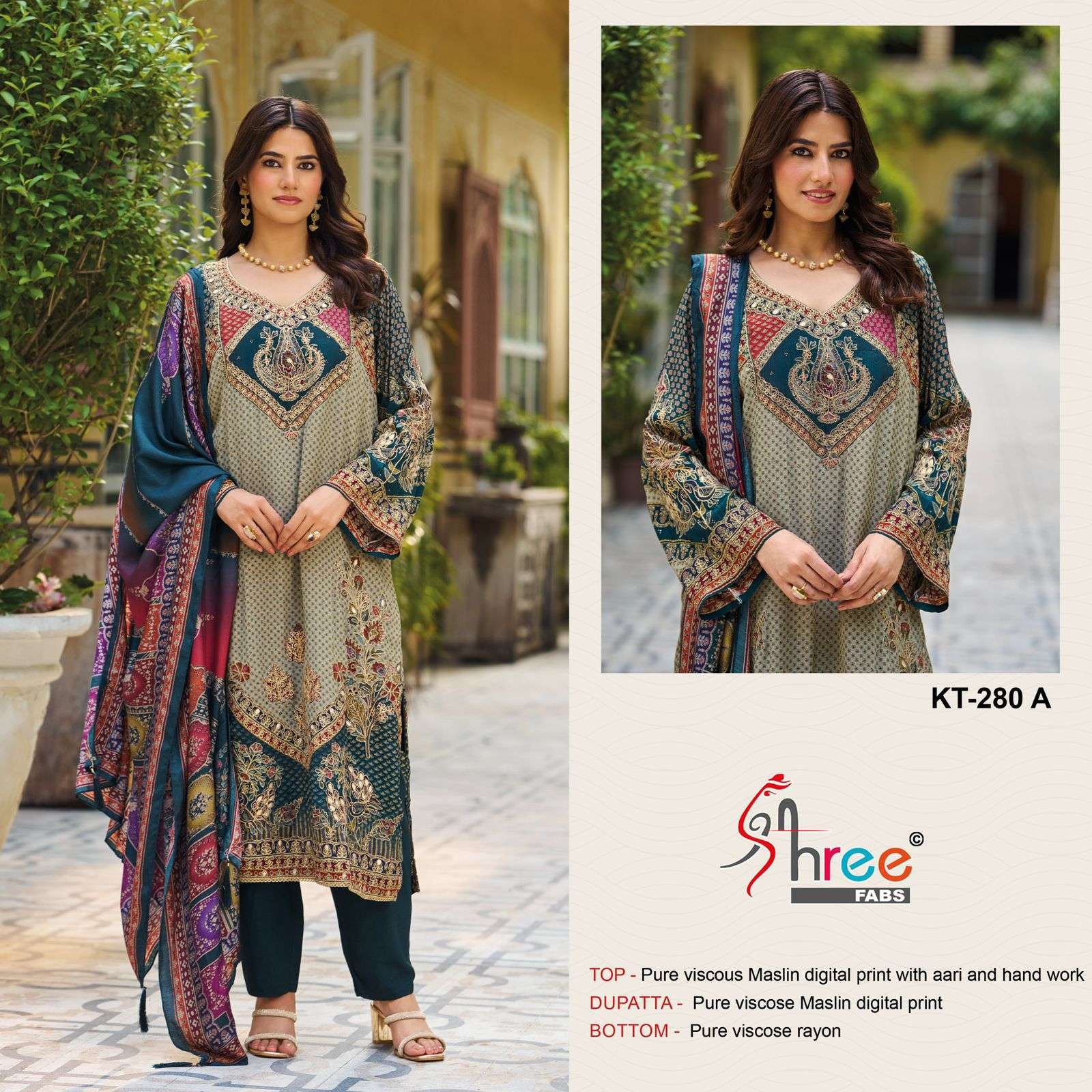 Shree Fabs Kt 280 A Pure Viscose Muslin Pakistani Suit Collection view 3