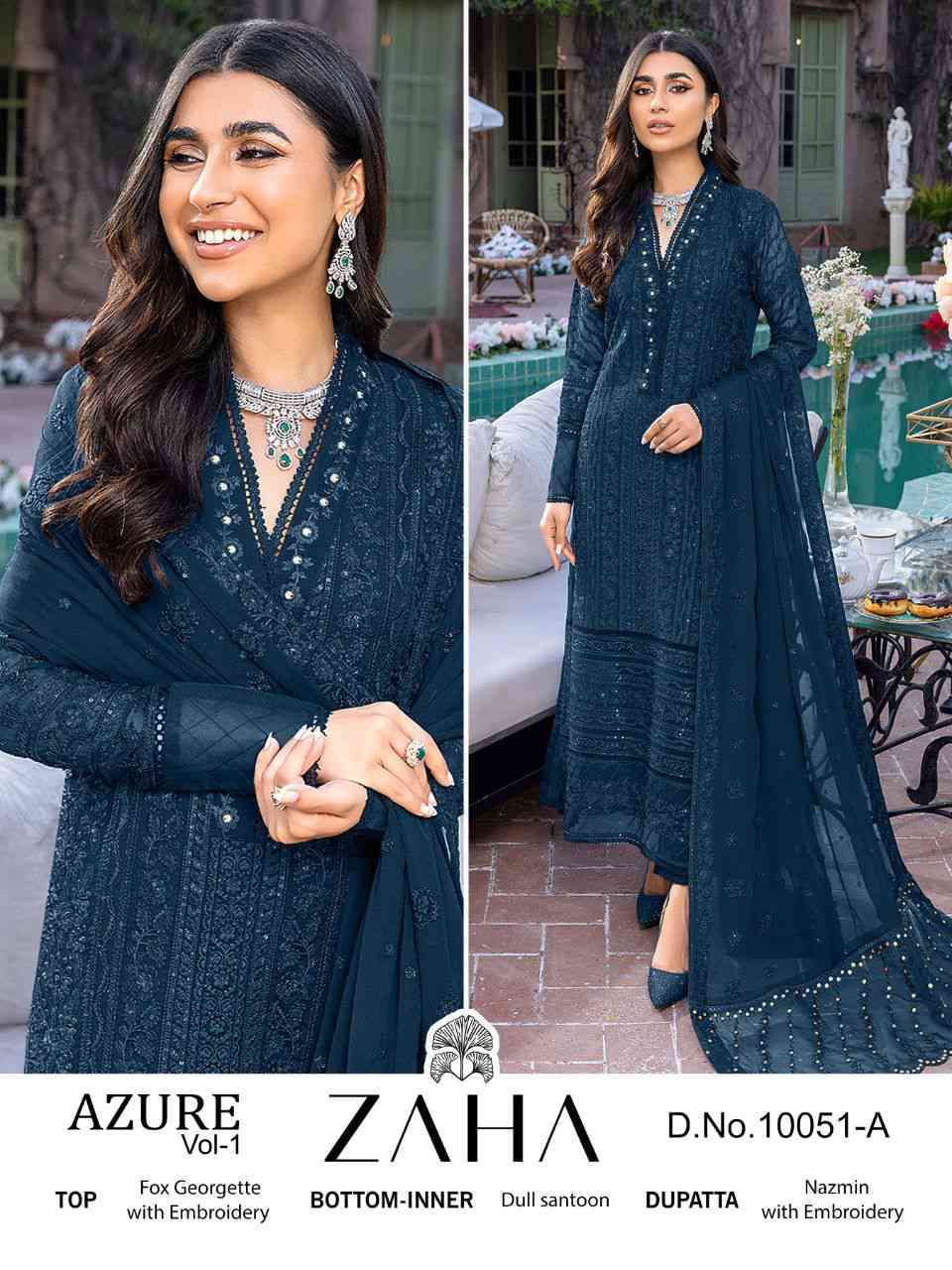 Zaha Azure Vol 1 10051 Hit Colors Pakistani Salwar Suit view 3
