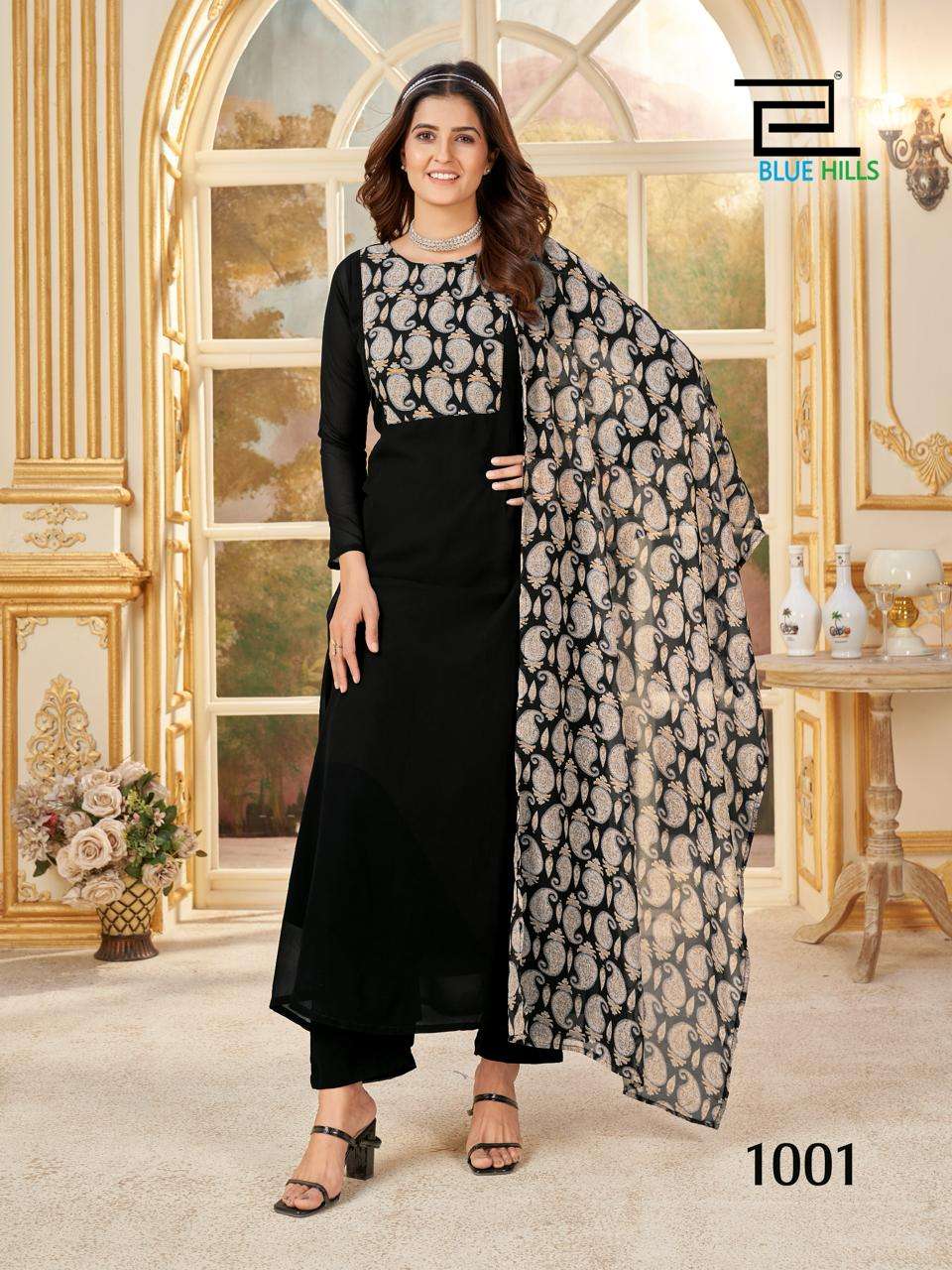Blue Hills Nithya Fancy Georgette Anarkali Style Kurti Pant Dupatta New Designs view 6