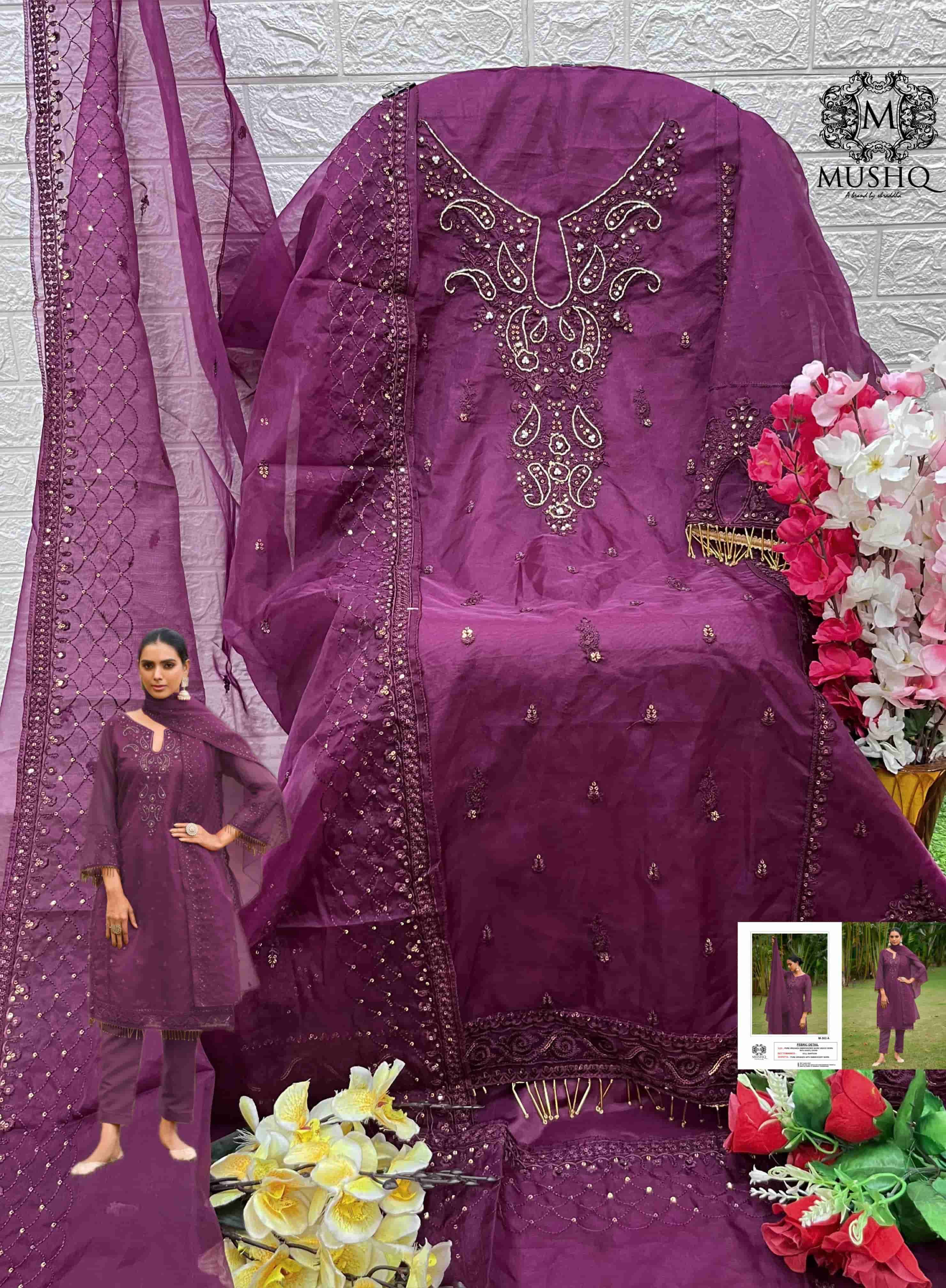 Mushq M 303 Colors Pakistani Fancy Designer Embroidered Salwar Suit Wholesalers view 7