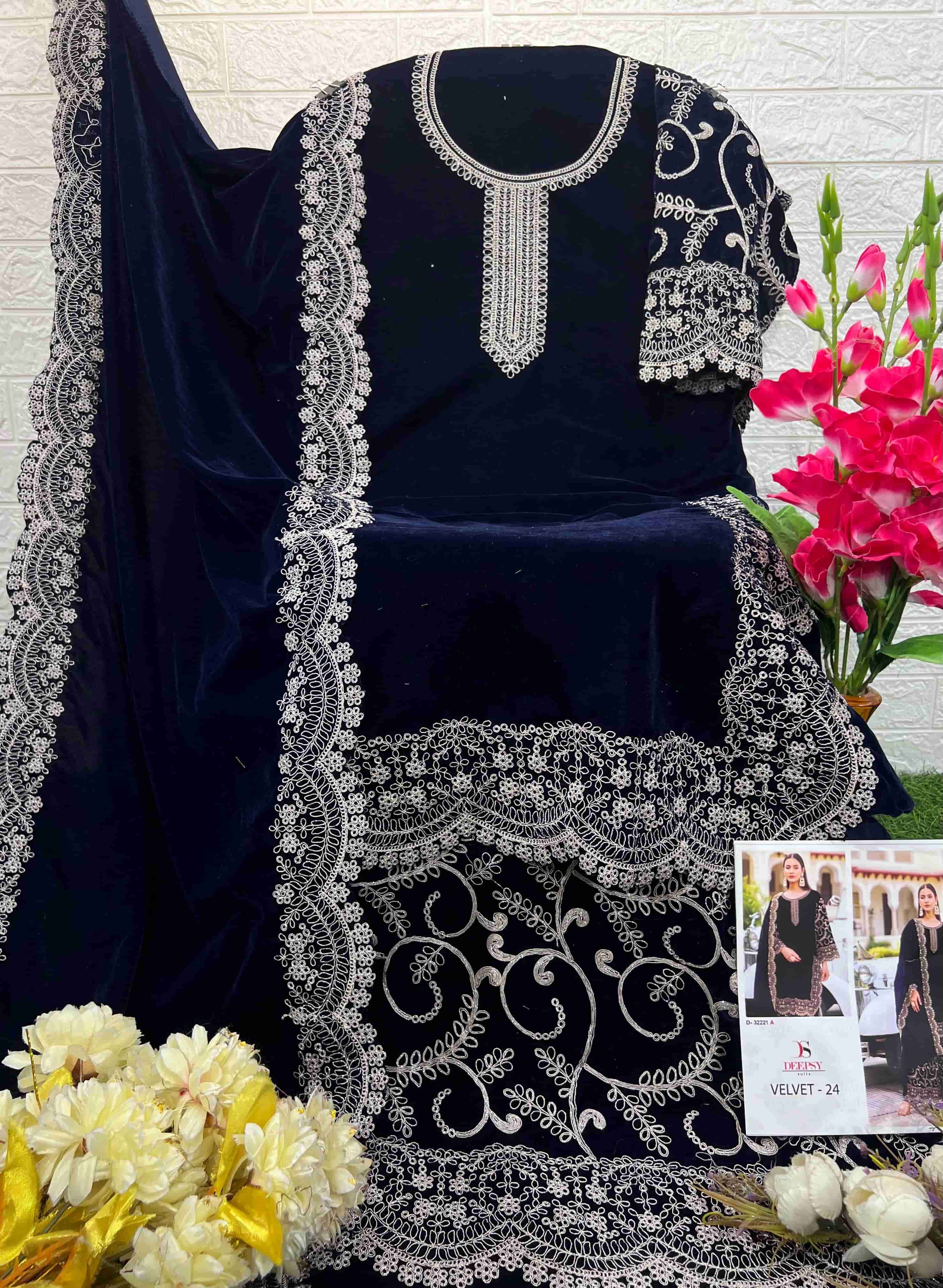 Deepsy D 32221 A Pakistani Style Designer Velvet Embroidered Suit Exporter view 2