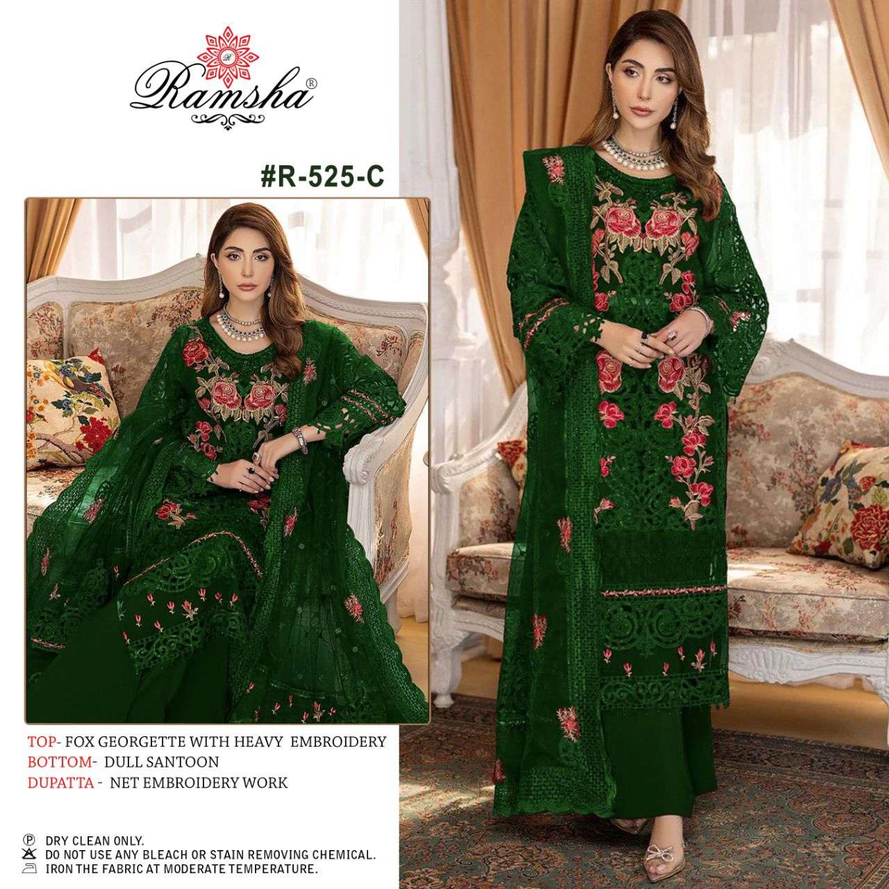 Ramsha R 525 Colors Multi Embroidery Work Georgette Pakistani Suit view 3