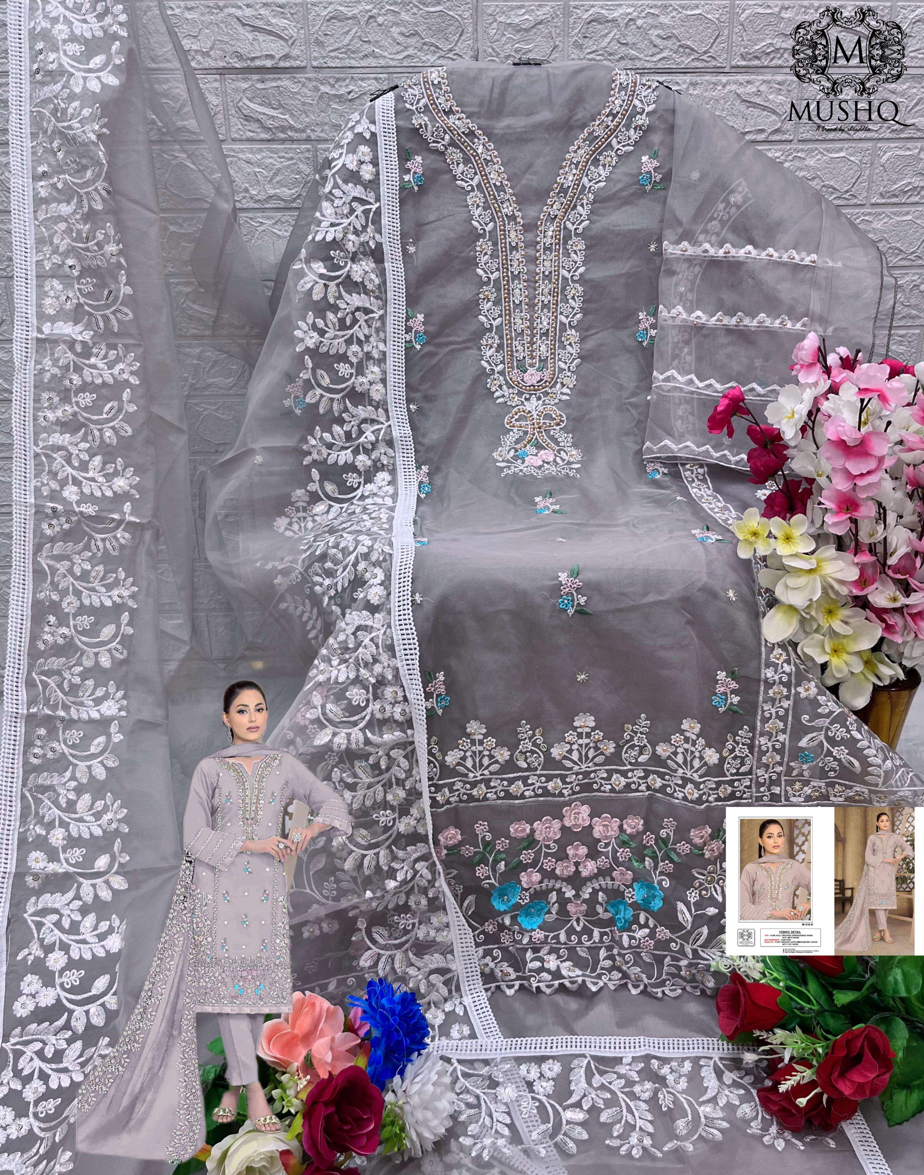 Mushq M 310 D Pakistani Designer Organza Embroidered Suit Ensemble view 2