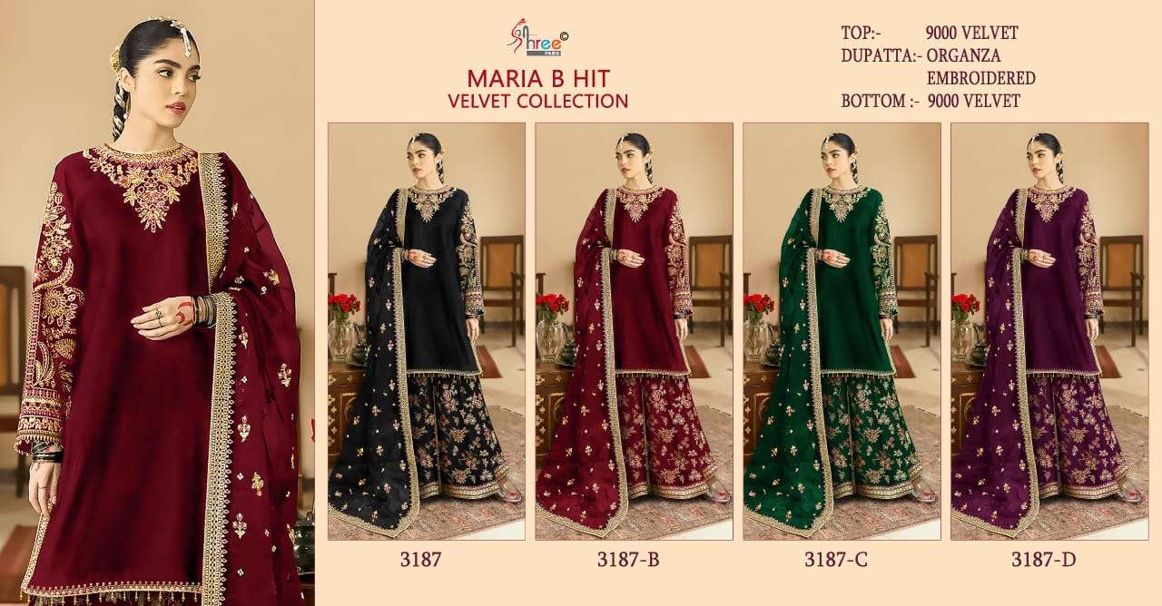 Shree Fabs Maria B Hit Velvet Collection 3187 Colors Pakistani Designer Suit Collection view 5