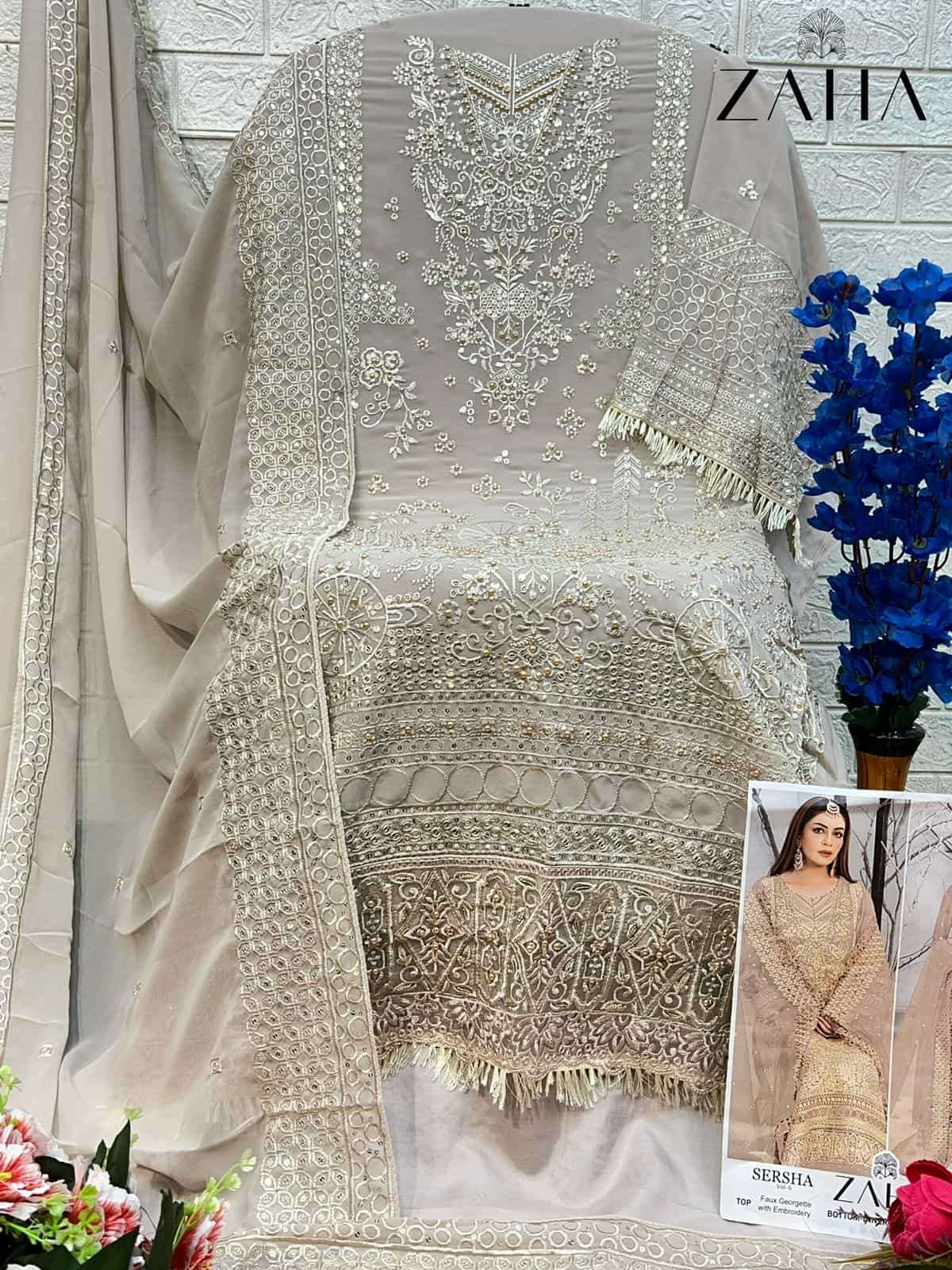 Zaha Sersha Vol 6 10288 Colors Pakistani Georgette Embroidered Suit Wholesalers view 8