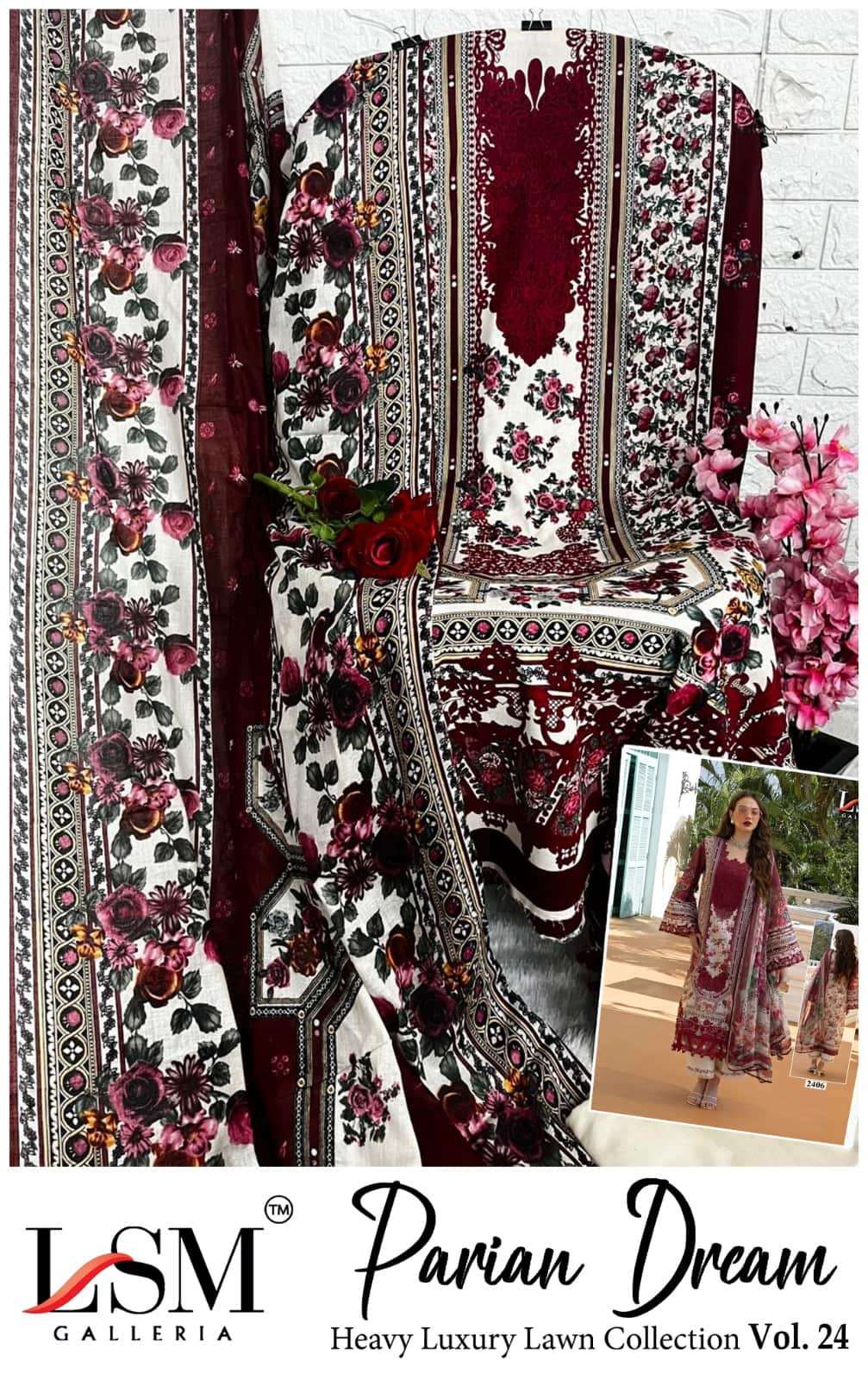 Lsm Parian Dream Vol 24 Printed Pure Lawn Dress Material view 12