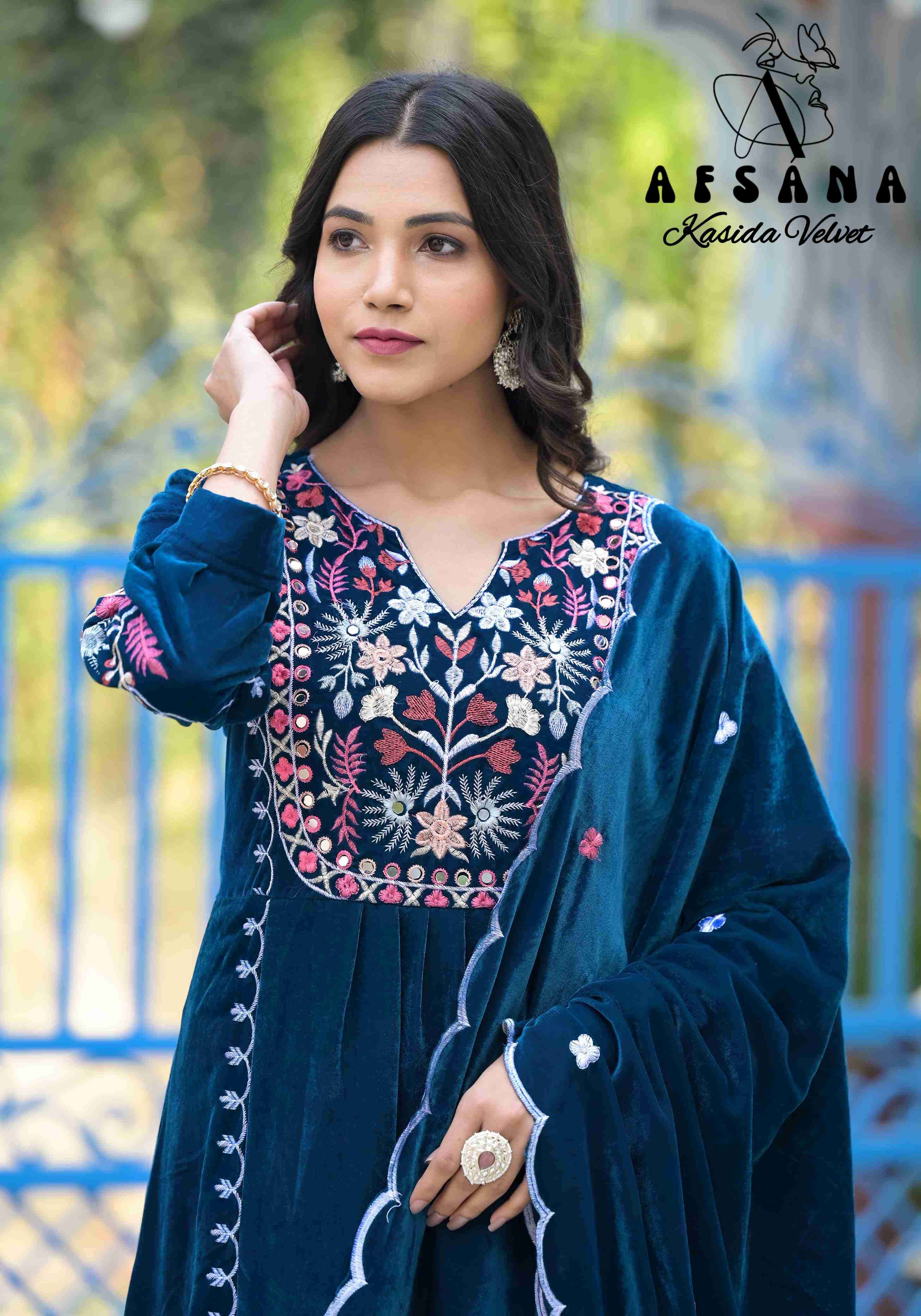 Afsana Kasida Velvet Nx New Designs Velvet 3 Piece Pair Festive Collection view 3