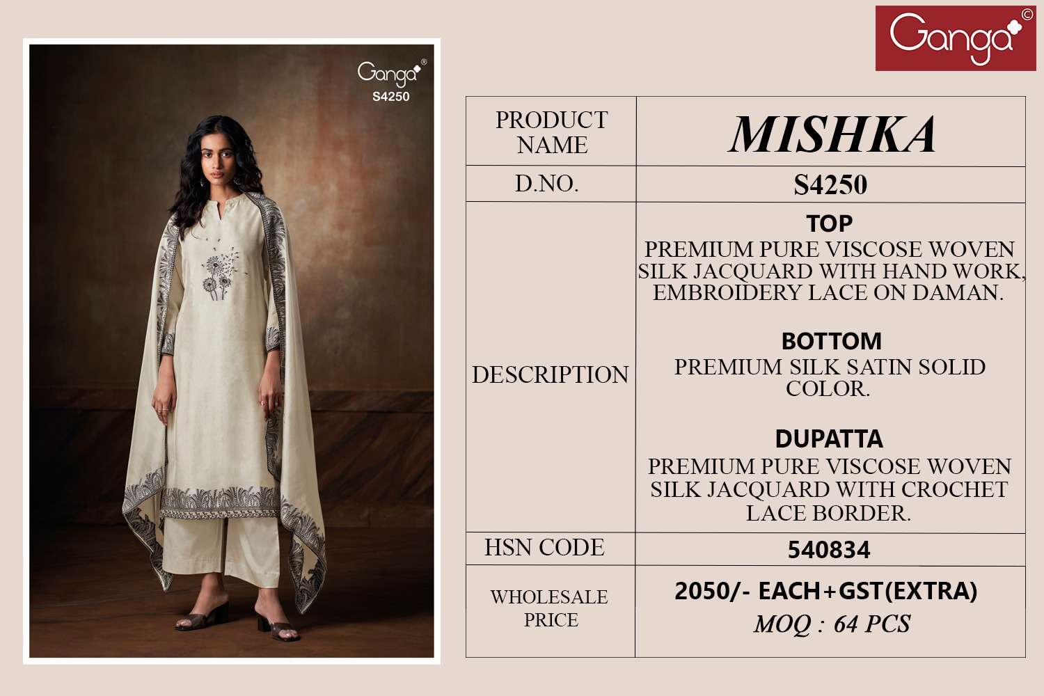 Ganga Fashion Mishka 4250 Premium Designs Ladies Suit Catalog Wholesalers view 2