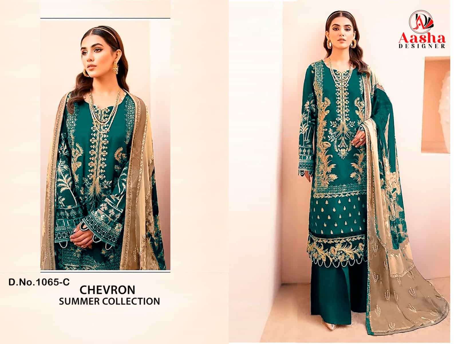 Aasha Designer 1065 Colors Chevron Summer Collection Designer Embroidered Dress Exporter view 3