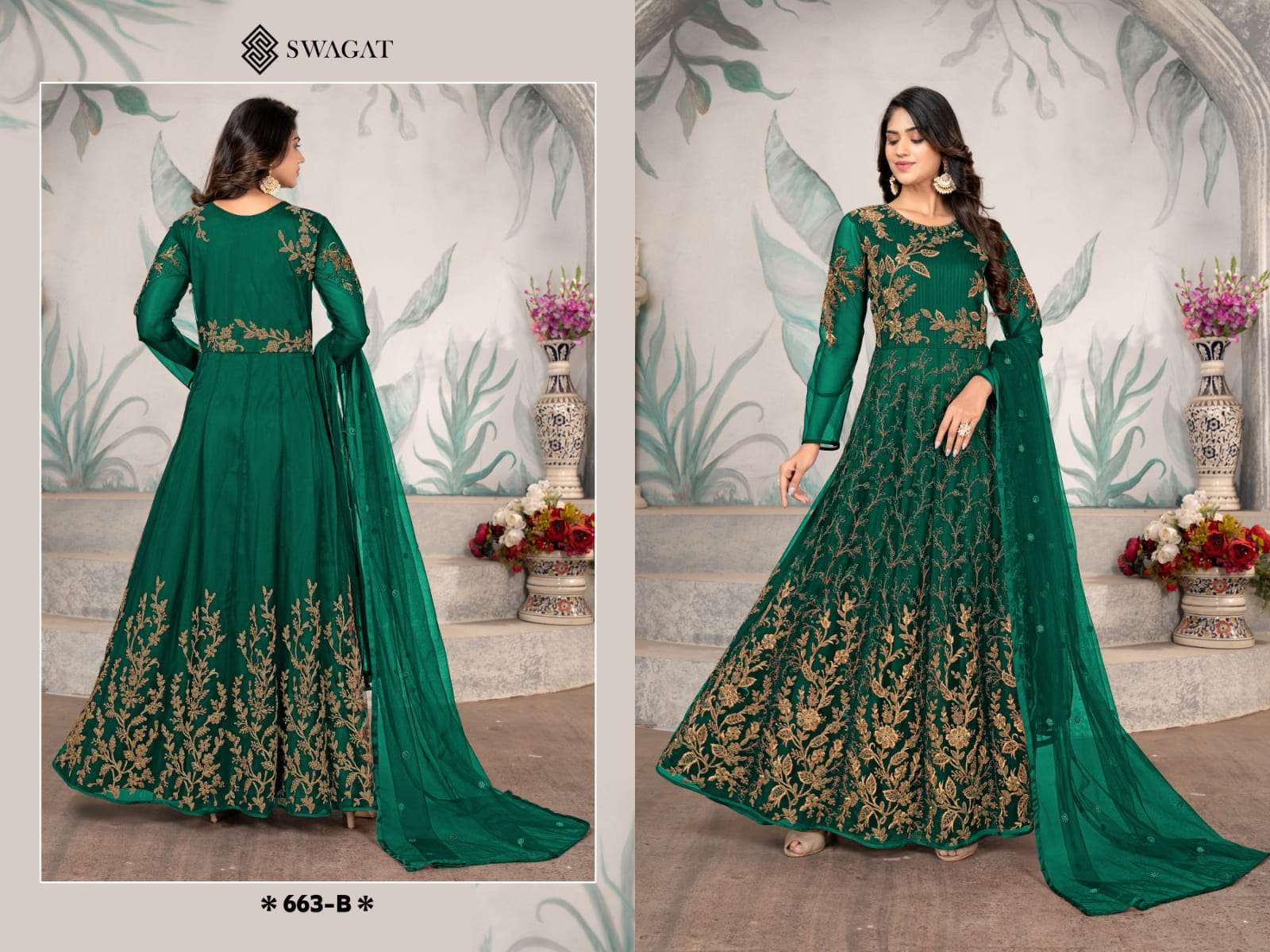 Swagat 663 Colors Fancy Net Latest Partywear Gown view 3