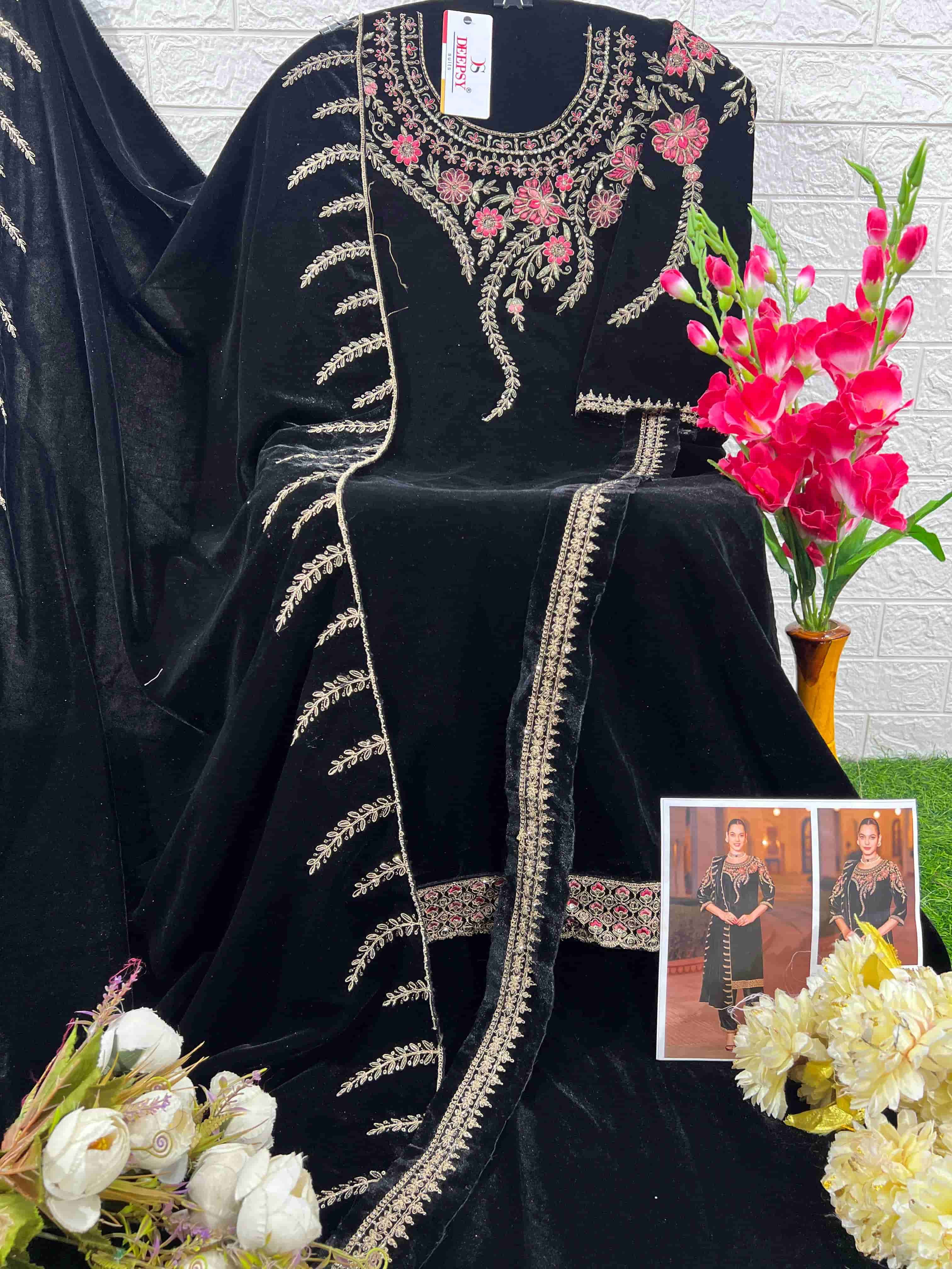 Deepsy D 32218 A Pakistani Designer Velvet Embroidered Suit Exporter view 2