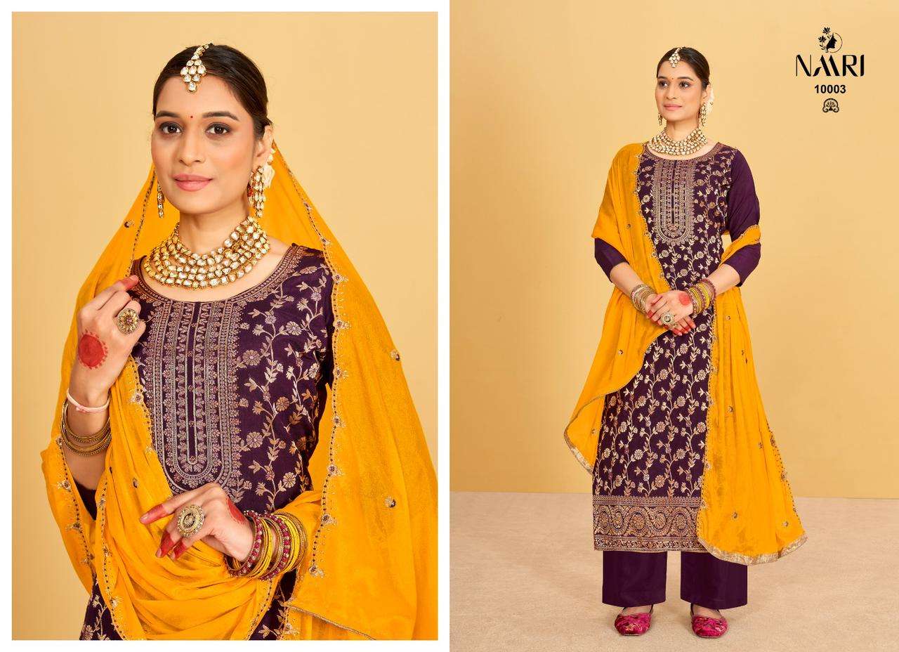Naari Karvi Fancy Work Maslin Jacquard Festive Collection Dress view 7