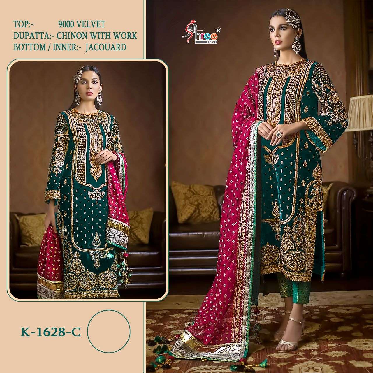 Shree Fabs Velvet Party Wear Pakistani Suit view 4