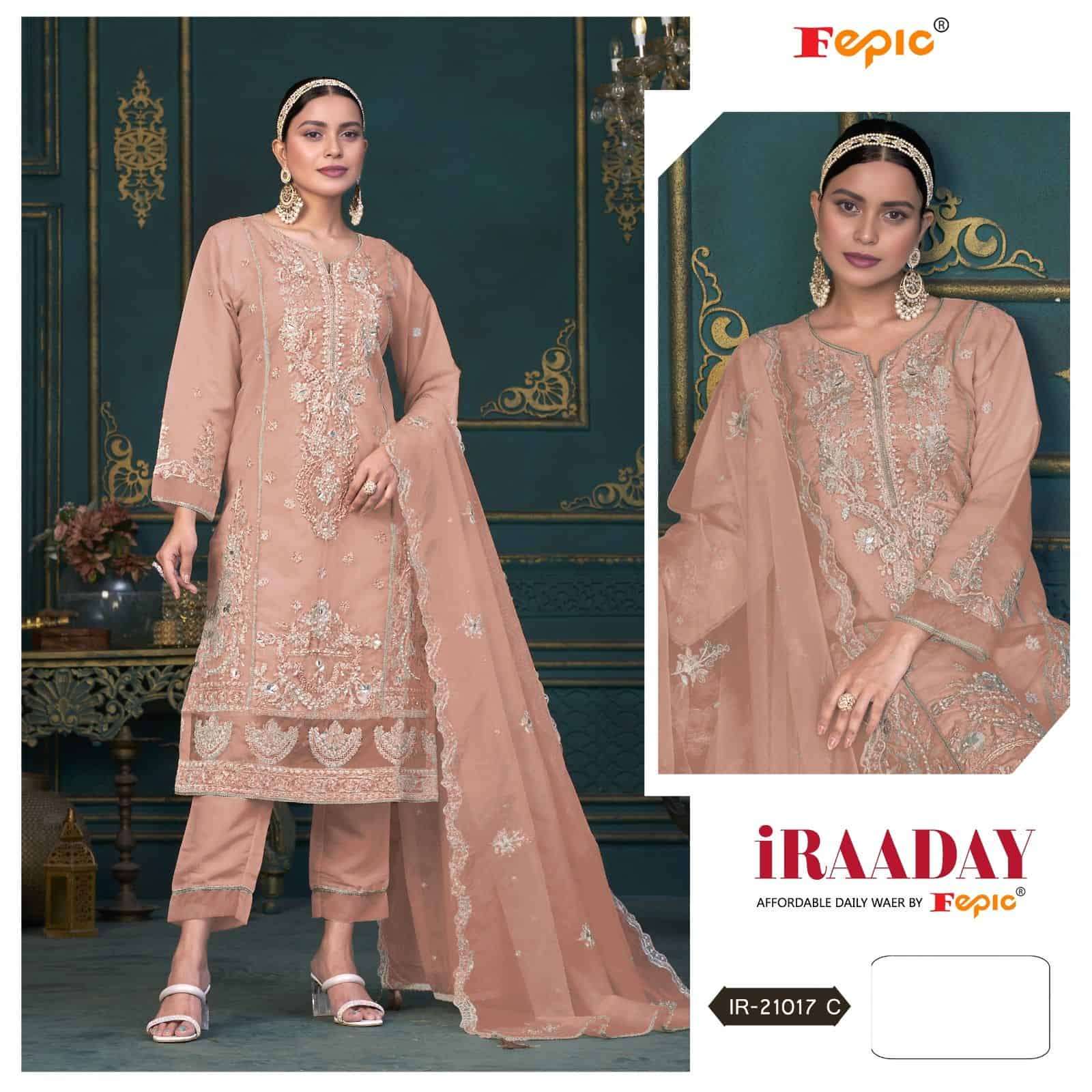 Fepic Iraaday IR 21017 Colors Pakistani Designer Style Organza Embroidered Suit Collection view 3