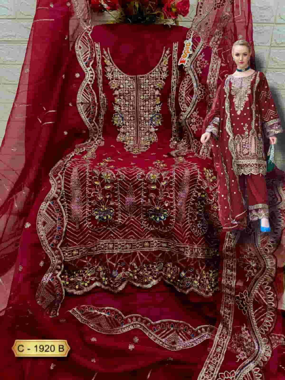 Fepic C 1920 B Heavy Designer Style Pakistani Embroidered Suit Ensemble view 2