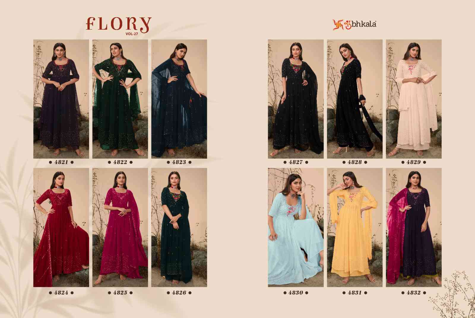 Shubhkala Flory Vol 27 Party Wear Nayra Cut Traditional Dress view 17