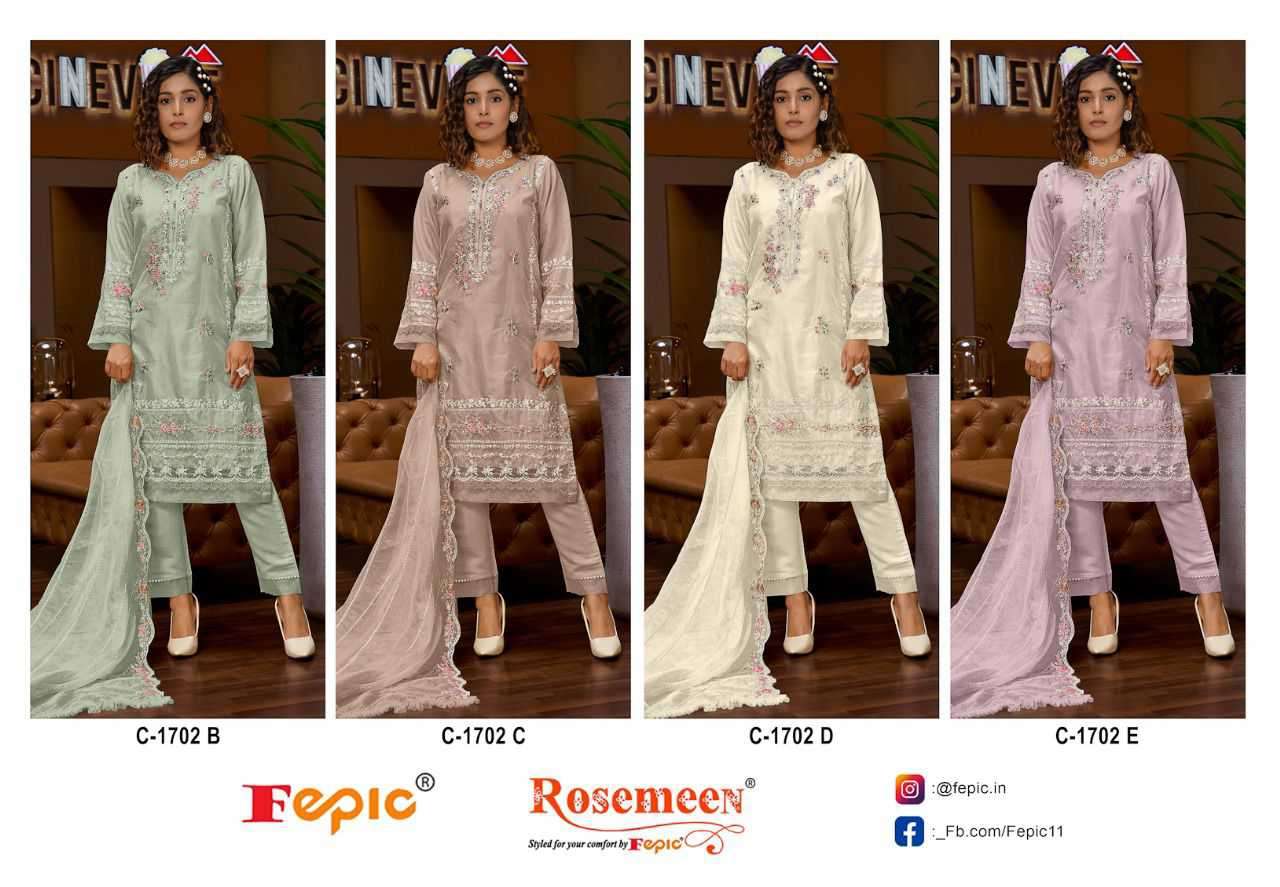 Fepic Rosemeen Organza Pakistani Unstitch Suit view 6