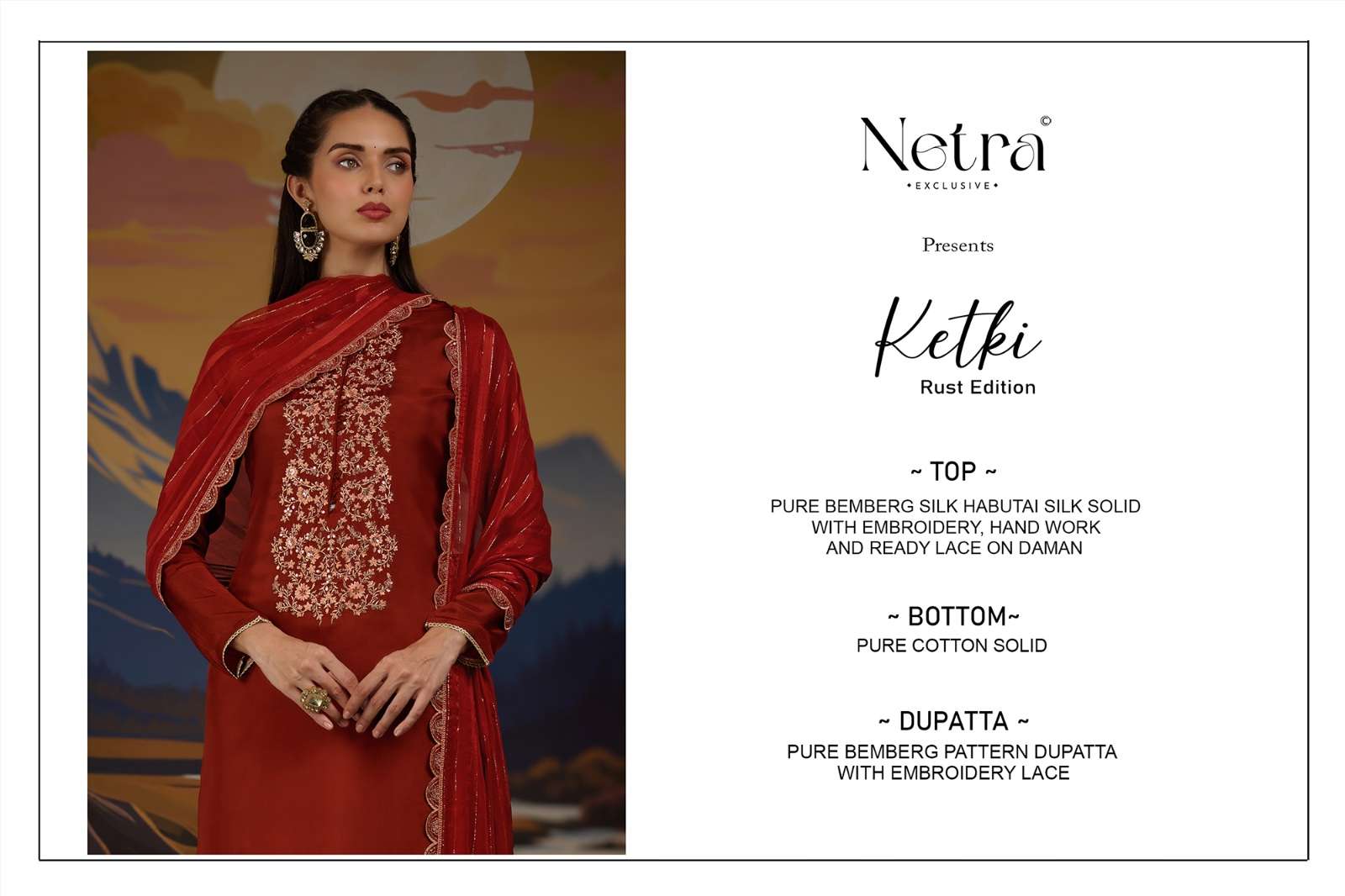 Netra Ketki Rust Edition Pure Bemberg Silk Designer Ladies Suit Collection view 3