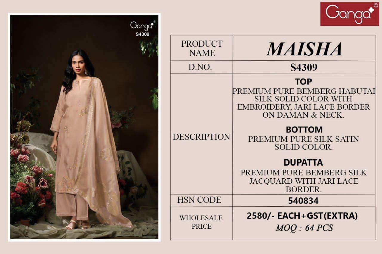 Ganga Fashion Maisha 4309 Pure Bemberg Silk Designer Suits Collection view 3