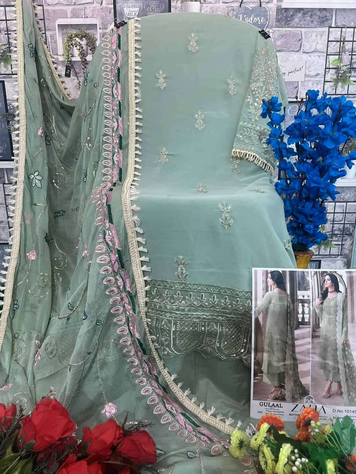 Zaha 10145 D Heavy Embroidered Pakistani Suit view 3