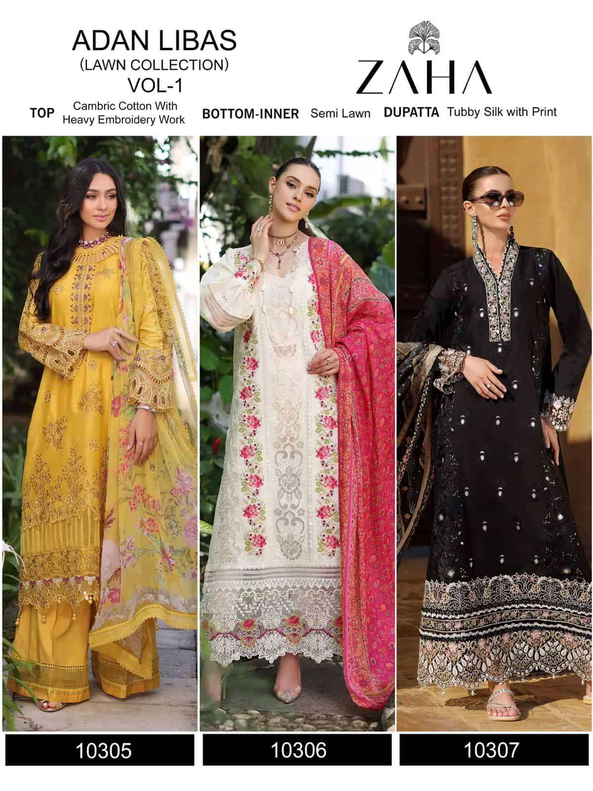 Zaha Adan Libas Lawn Collection Vol 1 Festive Wear Style Embroidered Cotton Suit Wholesalers view 4